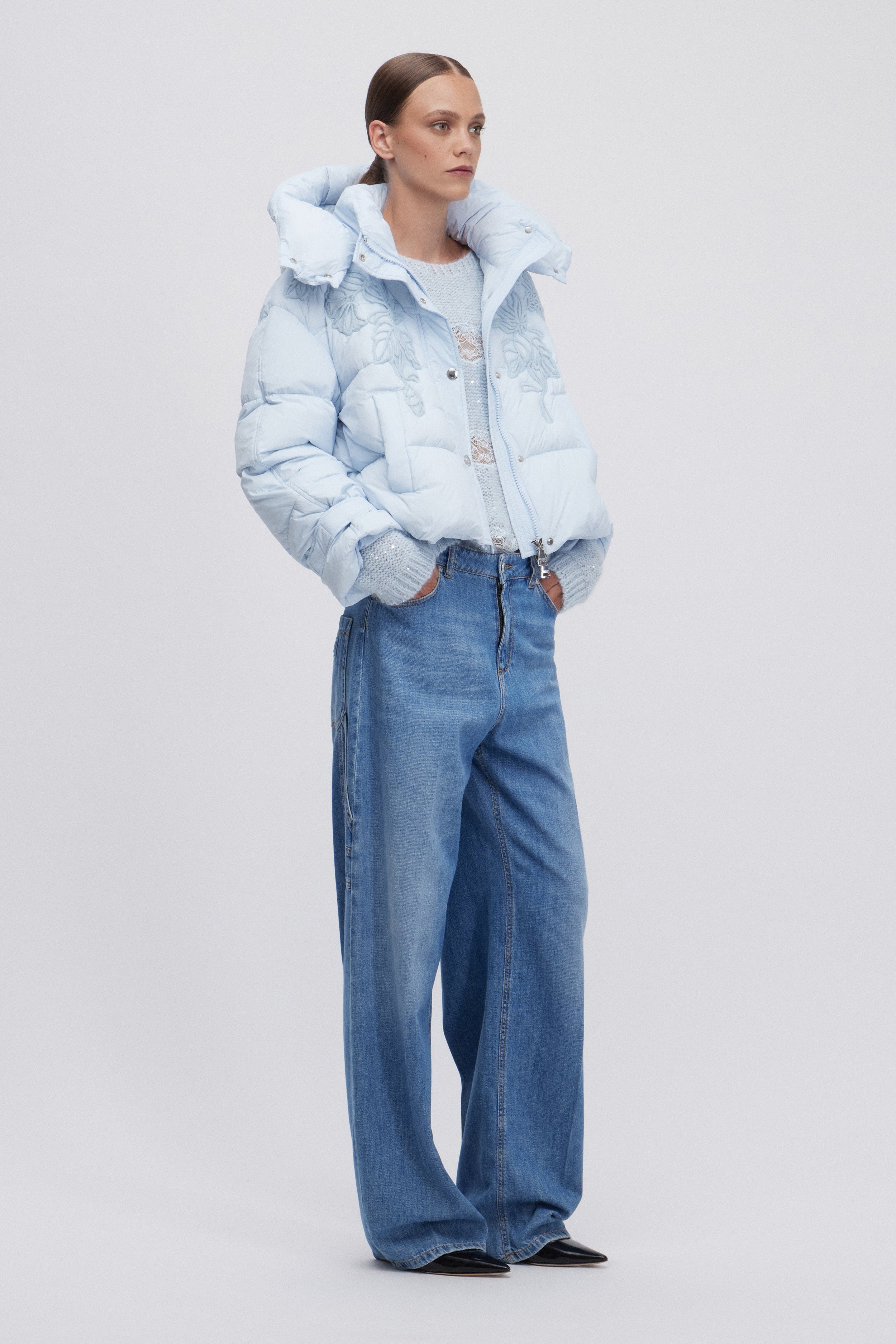 ジャケット Ermanno Firenze Jackets SHORT DOWN JACKET WITH WOOL EMBROIDERY AND HOOD – ERMANNO