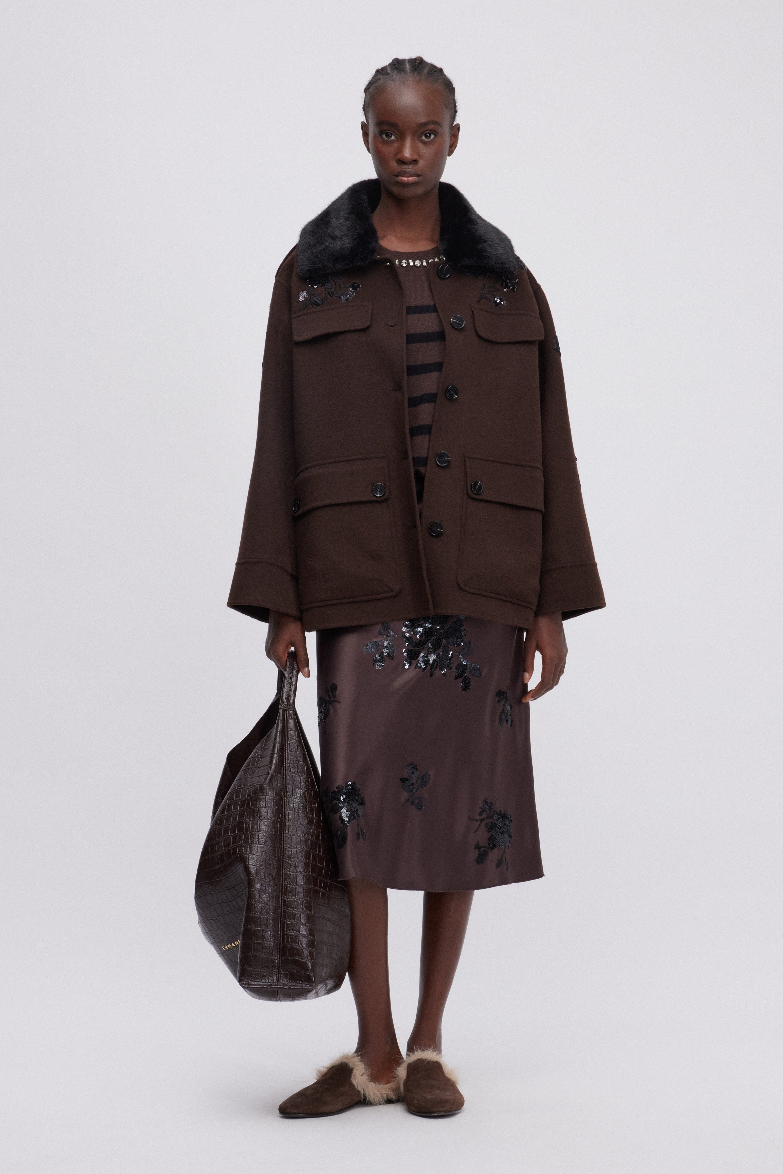 CABAN IN DOUBLE CON RICAMI DI PAILLETTES