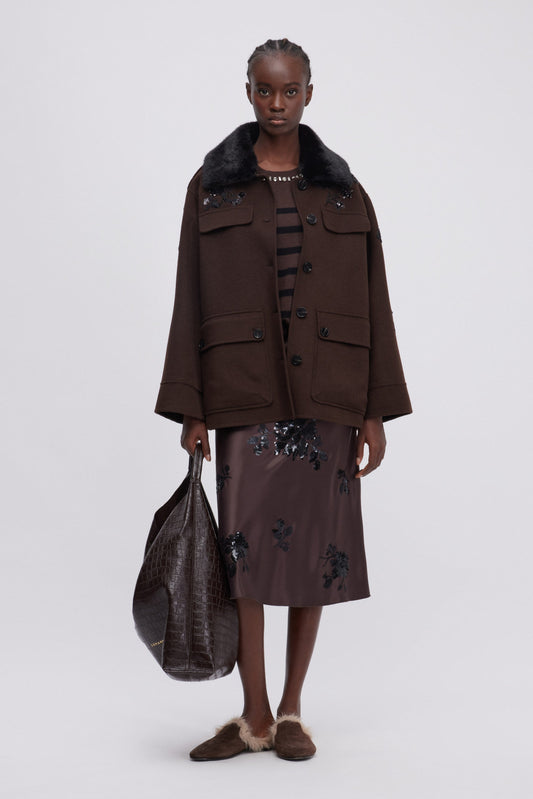 CABAN IN DOUBLE CON RICAMI DI PAILLETTES