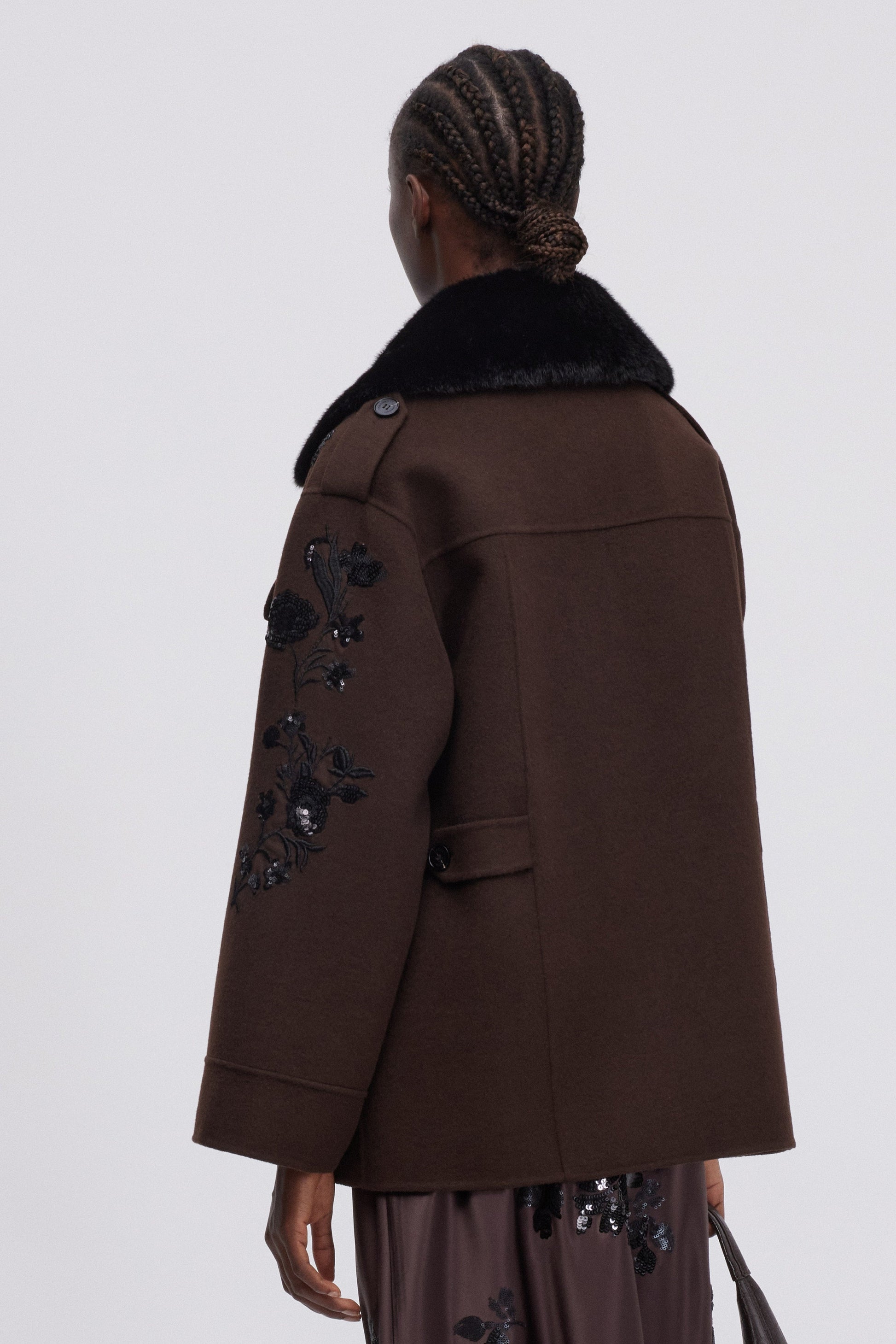 CABAN IN DOUBLE CON RICAMI DI PAILLETTES