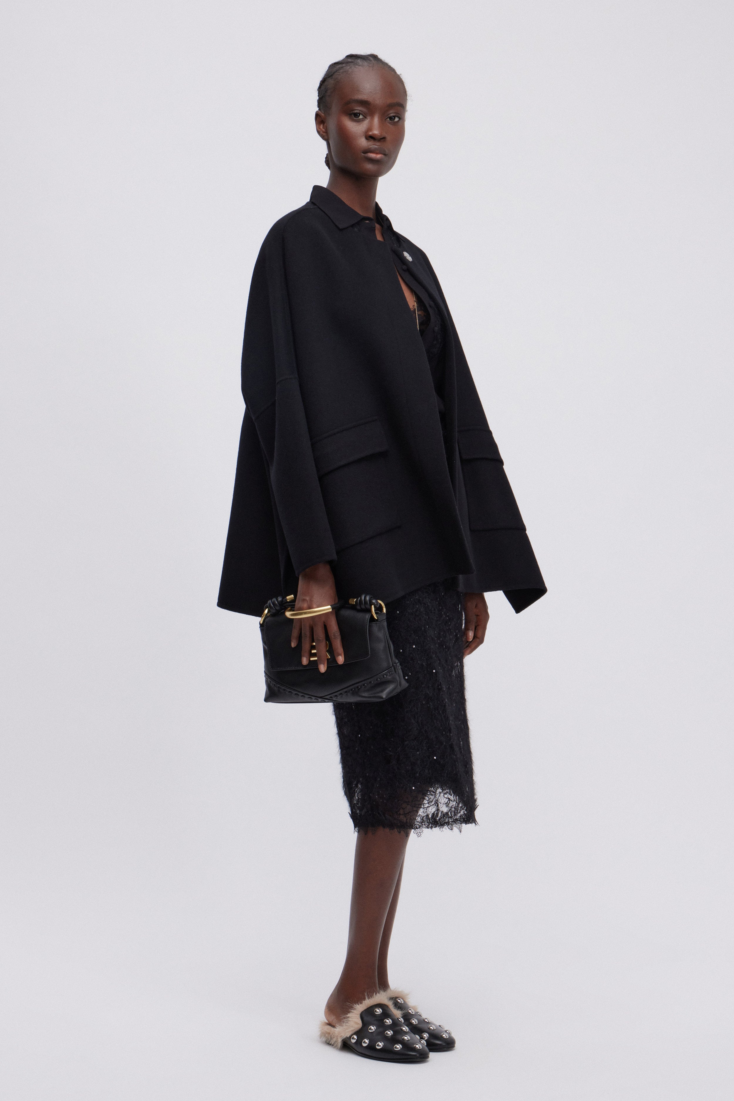 DOUBLE FABRIC WIDE JACKET WITH VENTS