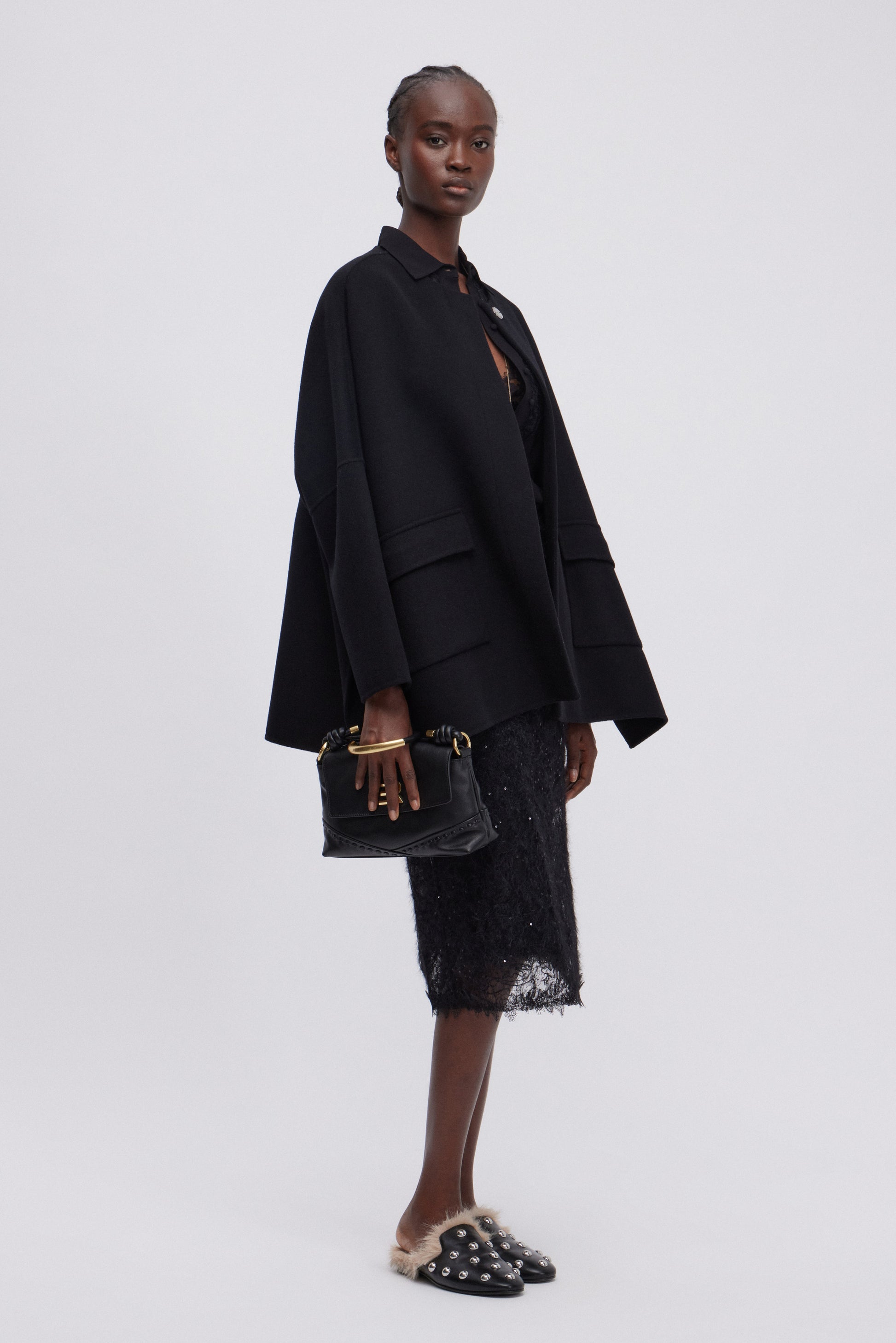 DOUBLE FABRIC WIDE JACKET WITH VENTS