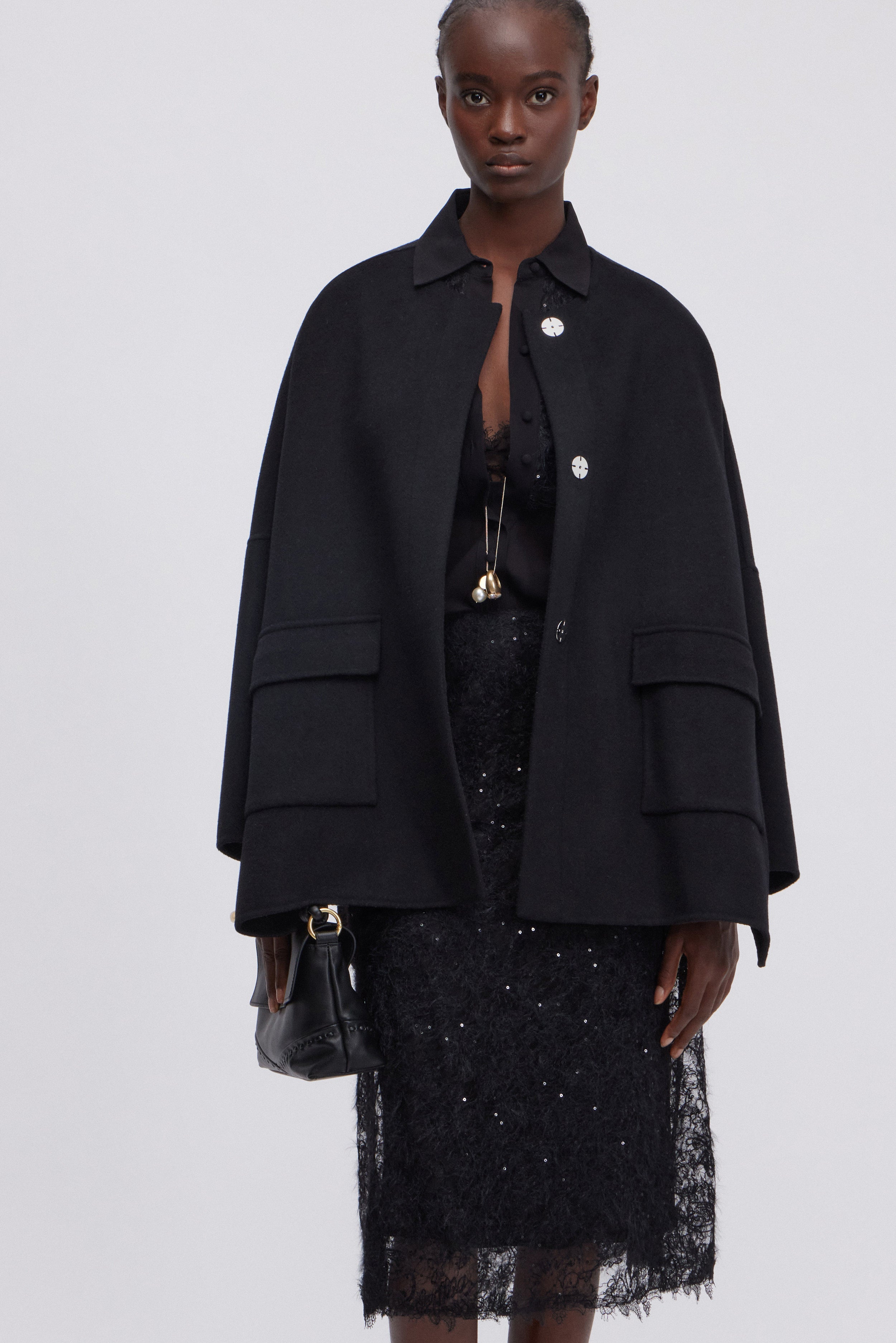 DOUBLE FABRIC WIDE JACKET WITH VENTS