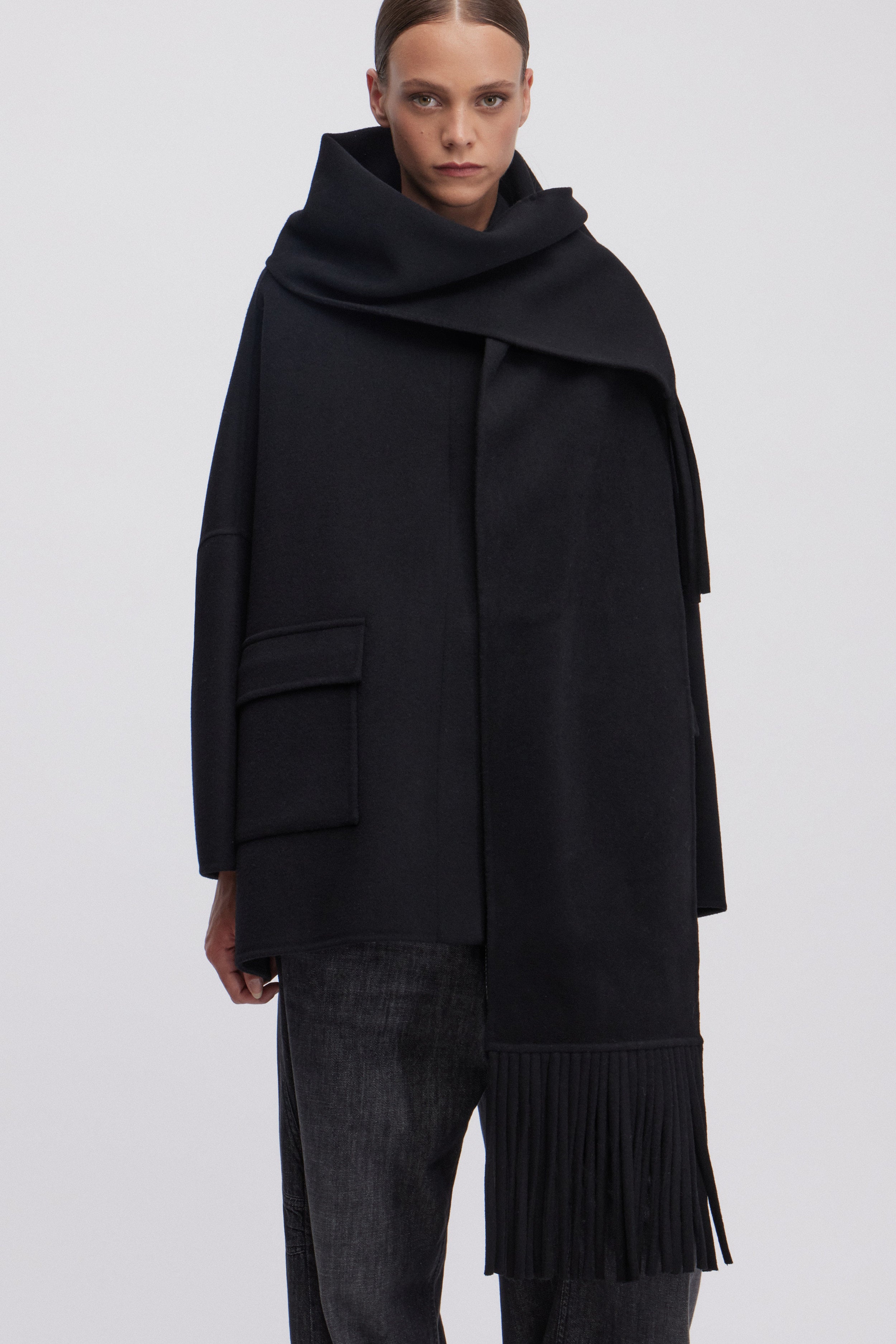 DOUBLE FABRIC WIDE JACKET WITH VENTS