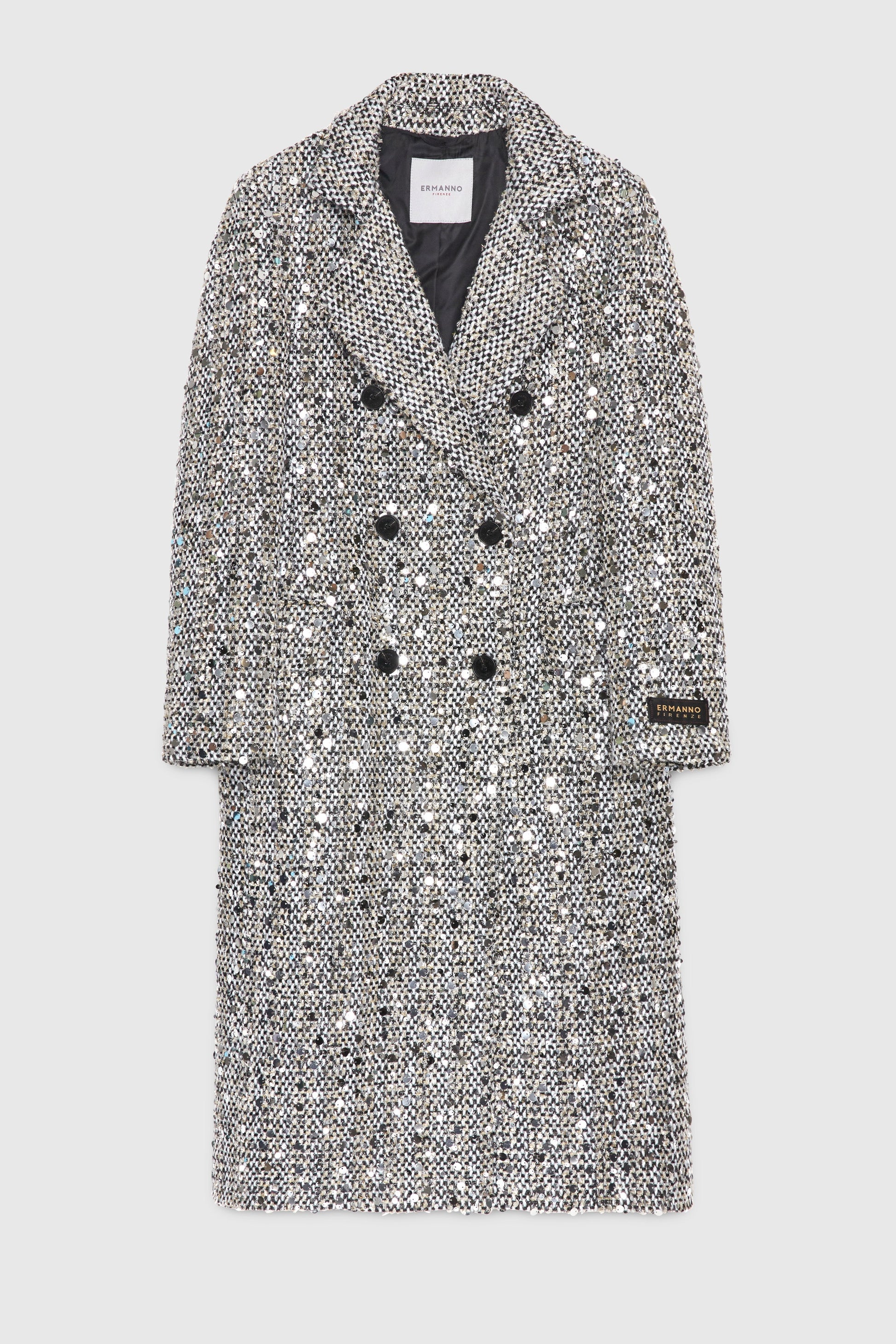 CAPPOTTO IN TWEED CON PAILLETTES ARGENTO