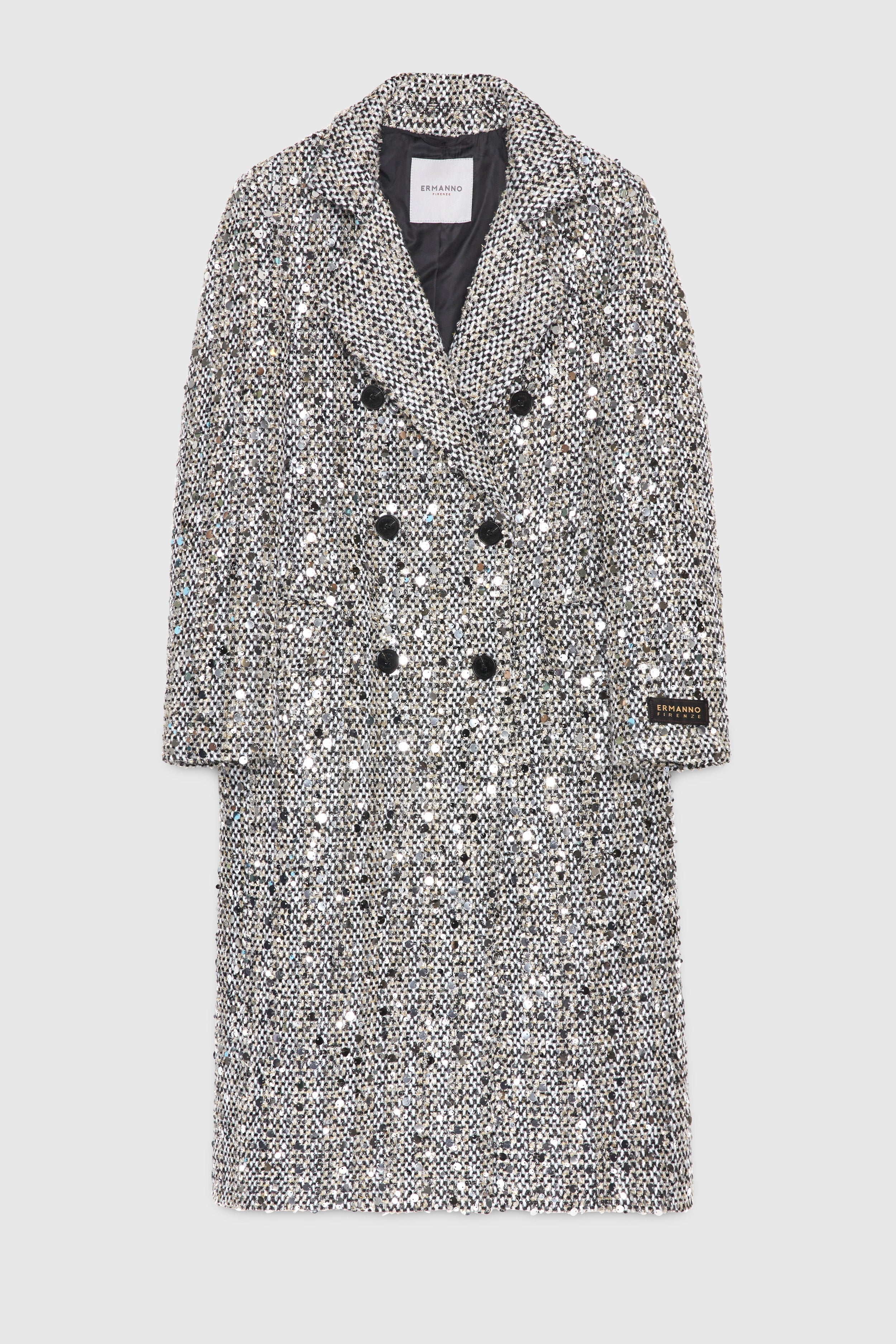 CAPPOTTO IN TWEED CON PAILLETTES ARGENTO