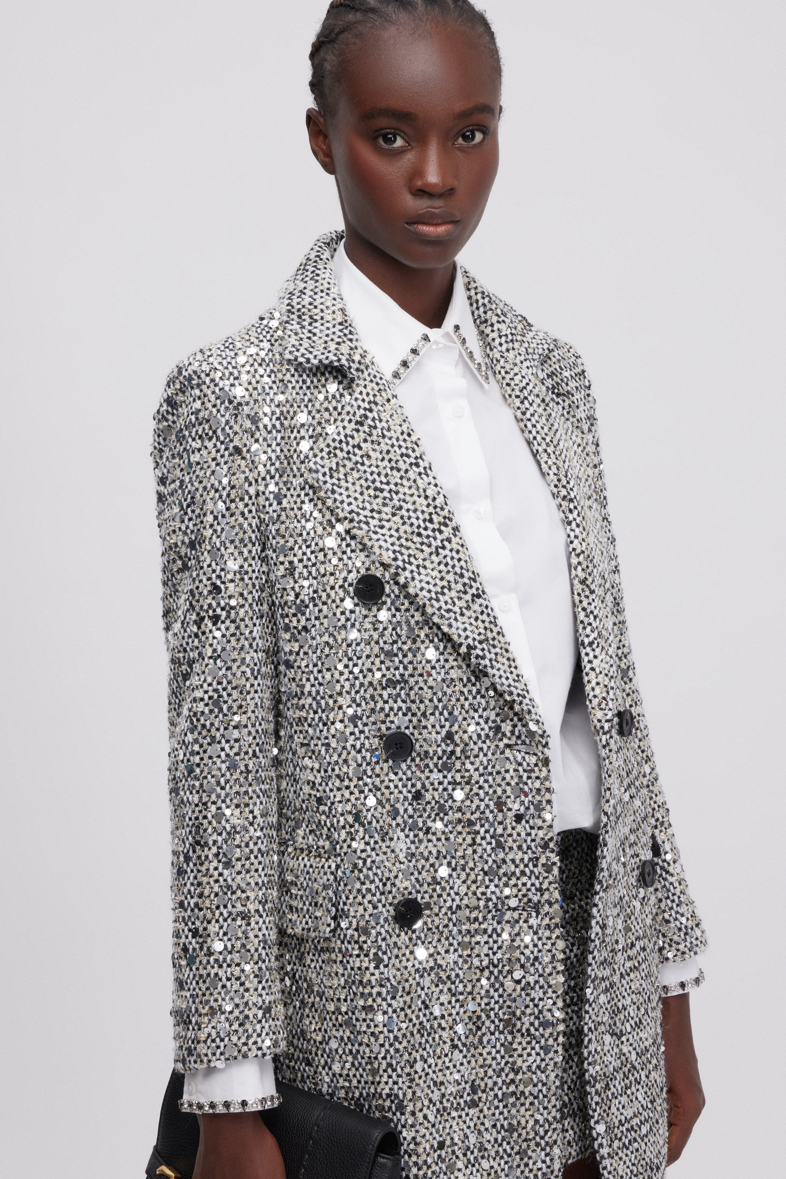 CAPPOTTO IN TWEED CON PAILLETTES ARGENTO