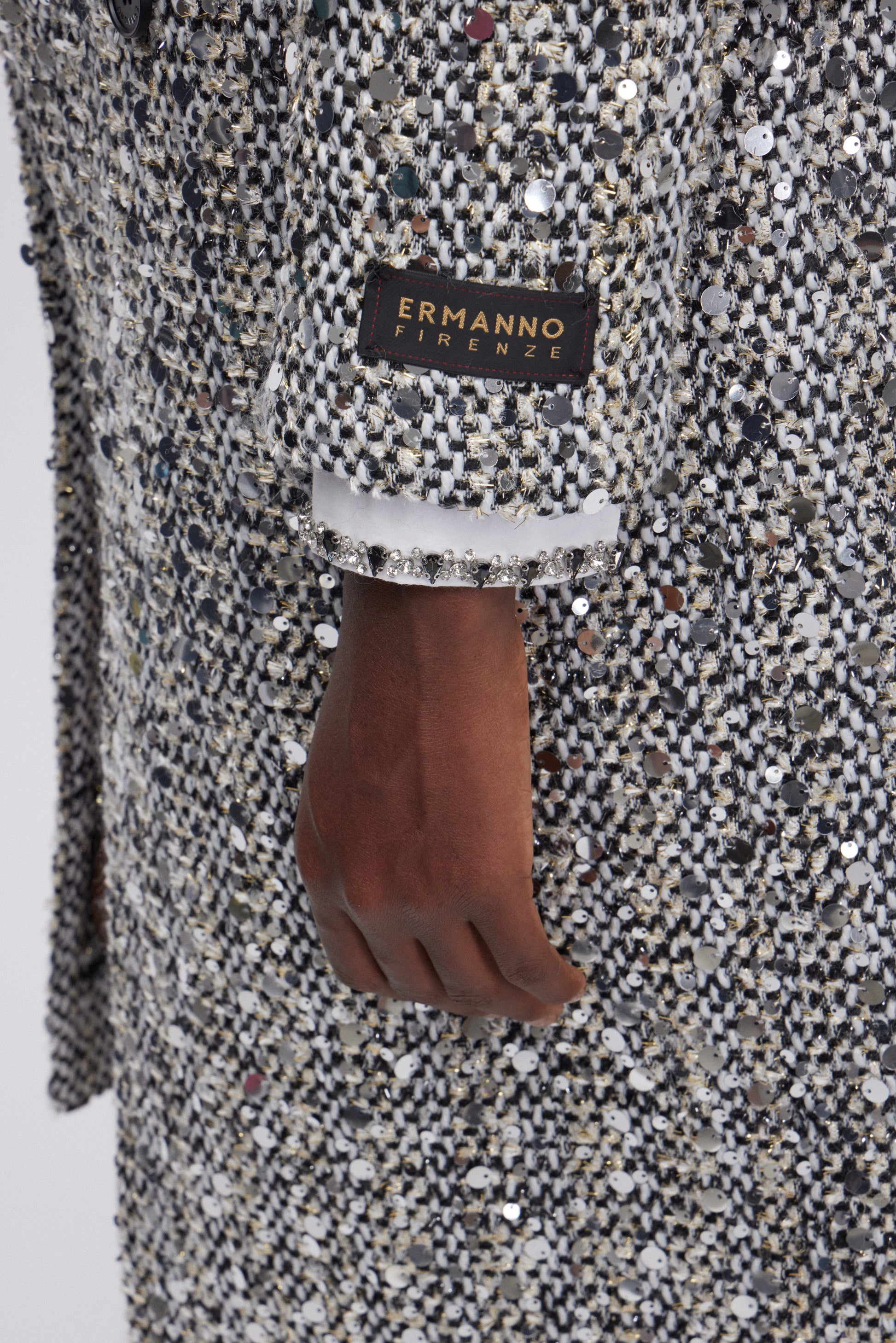 CAPPOTTO IN TWEED CON PAILLETTES ARGENTO