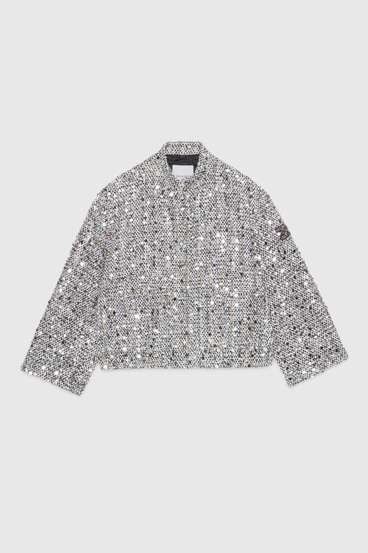 TWEED FABRIC JACKET WITH SILVER SEQUINS