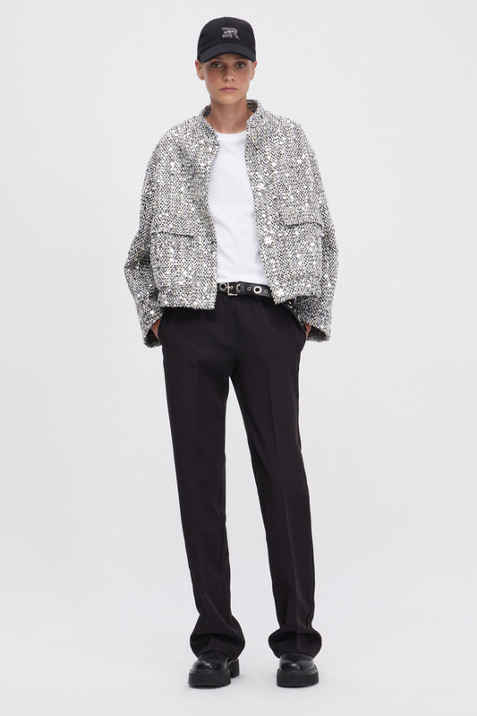 TWEED FABRIC JACKET WITH SILVER SEQUINS