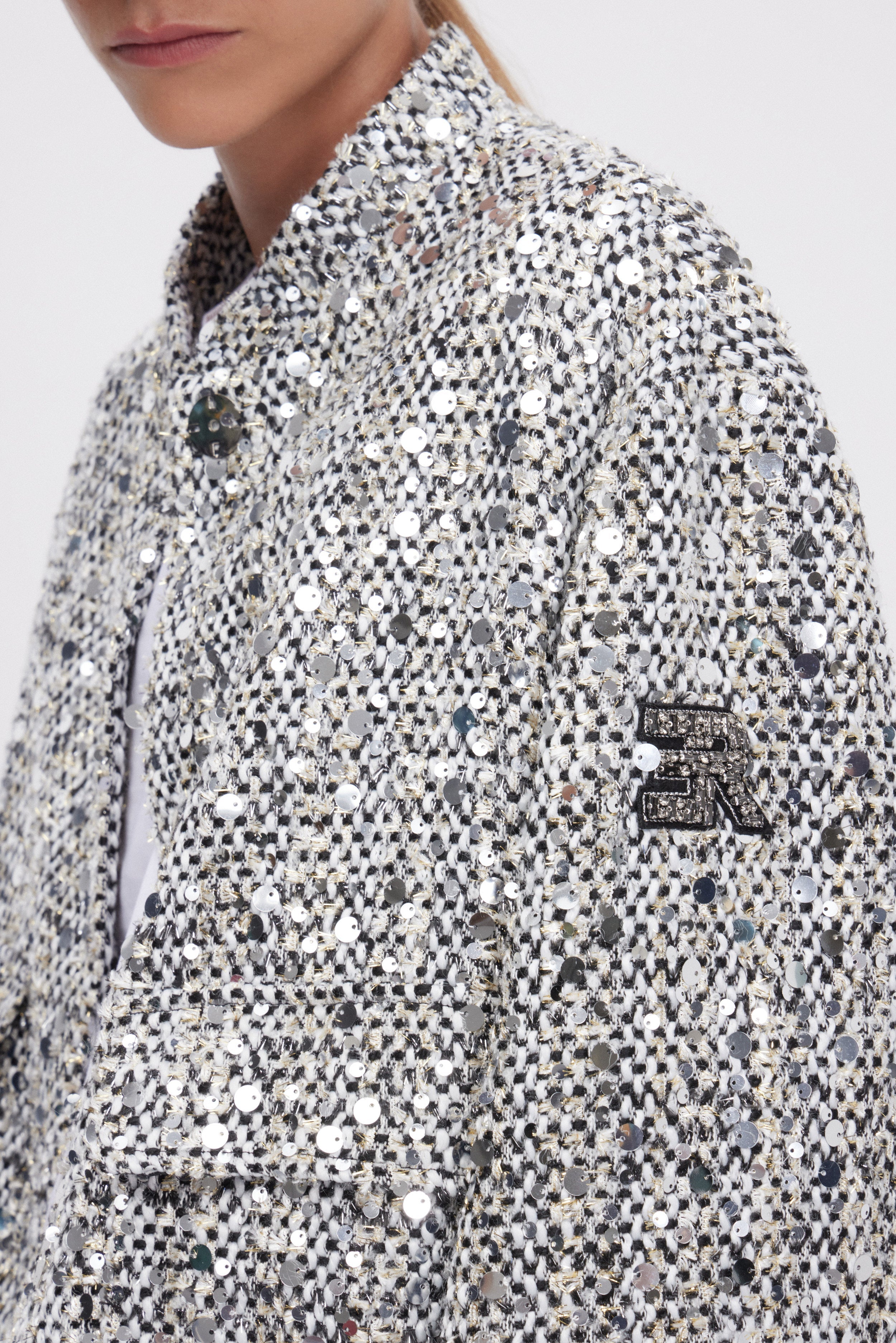 GIACCA IN TWEED CON PAILLETTES ARGENTO