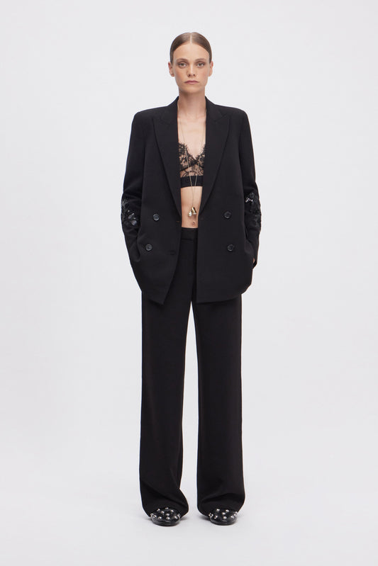 DOUBLE-BREASTED BLAZER WITH SEQUIN EMBROIDERY