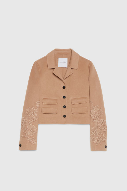 DOUBLE FABRIC CROPPED JACKET WITH EMBOROIDERY