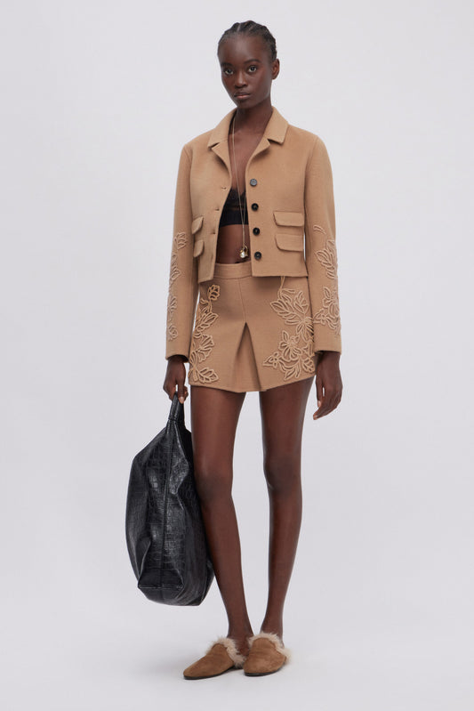 DOUBLE FABRIC CROPPED JACKET WITH EMBOROIDERY