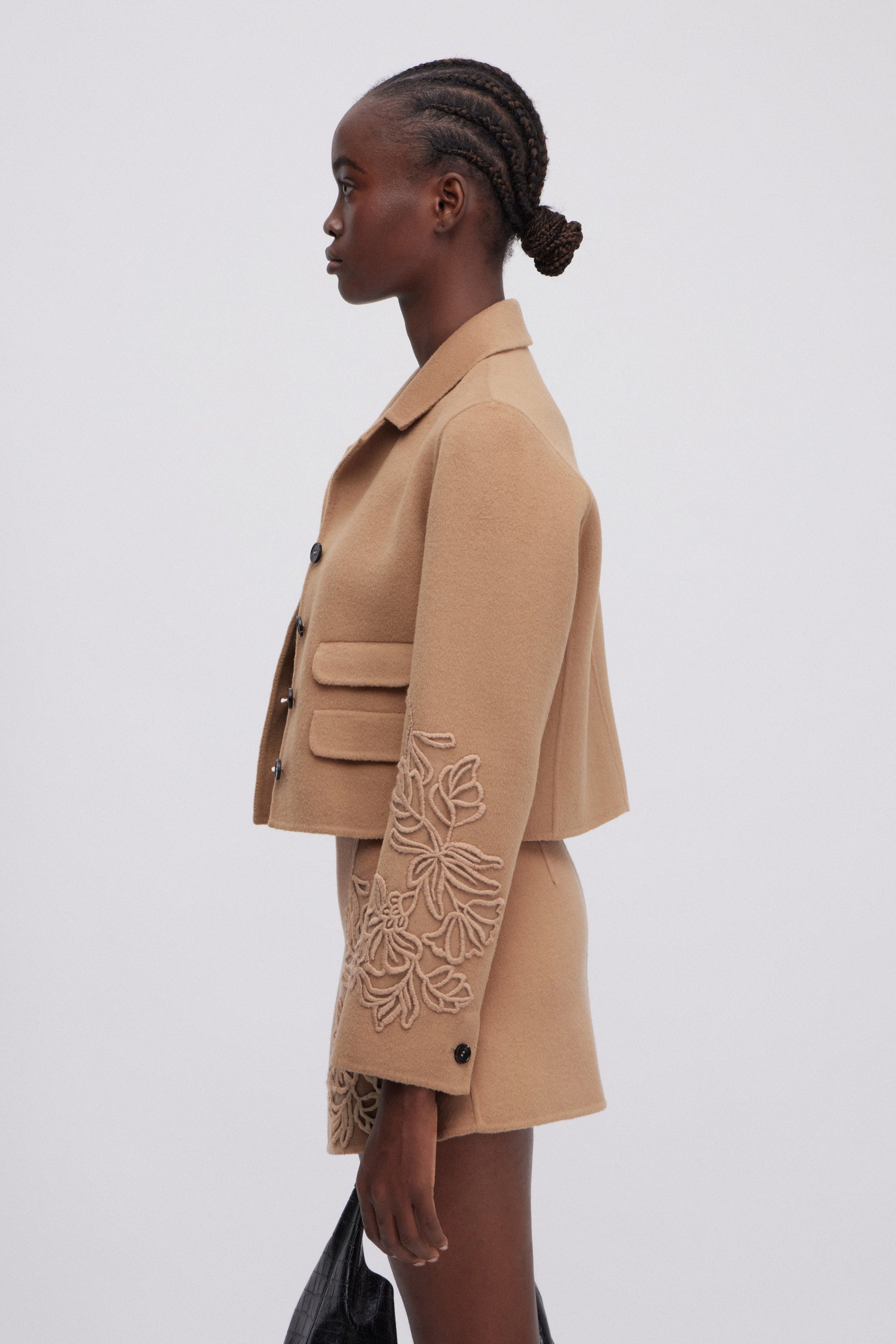 DOUBLE FABRIC CROPPED JACKET WITH EMBOROIDERY