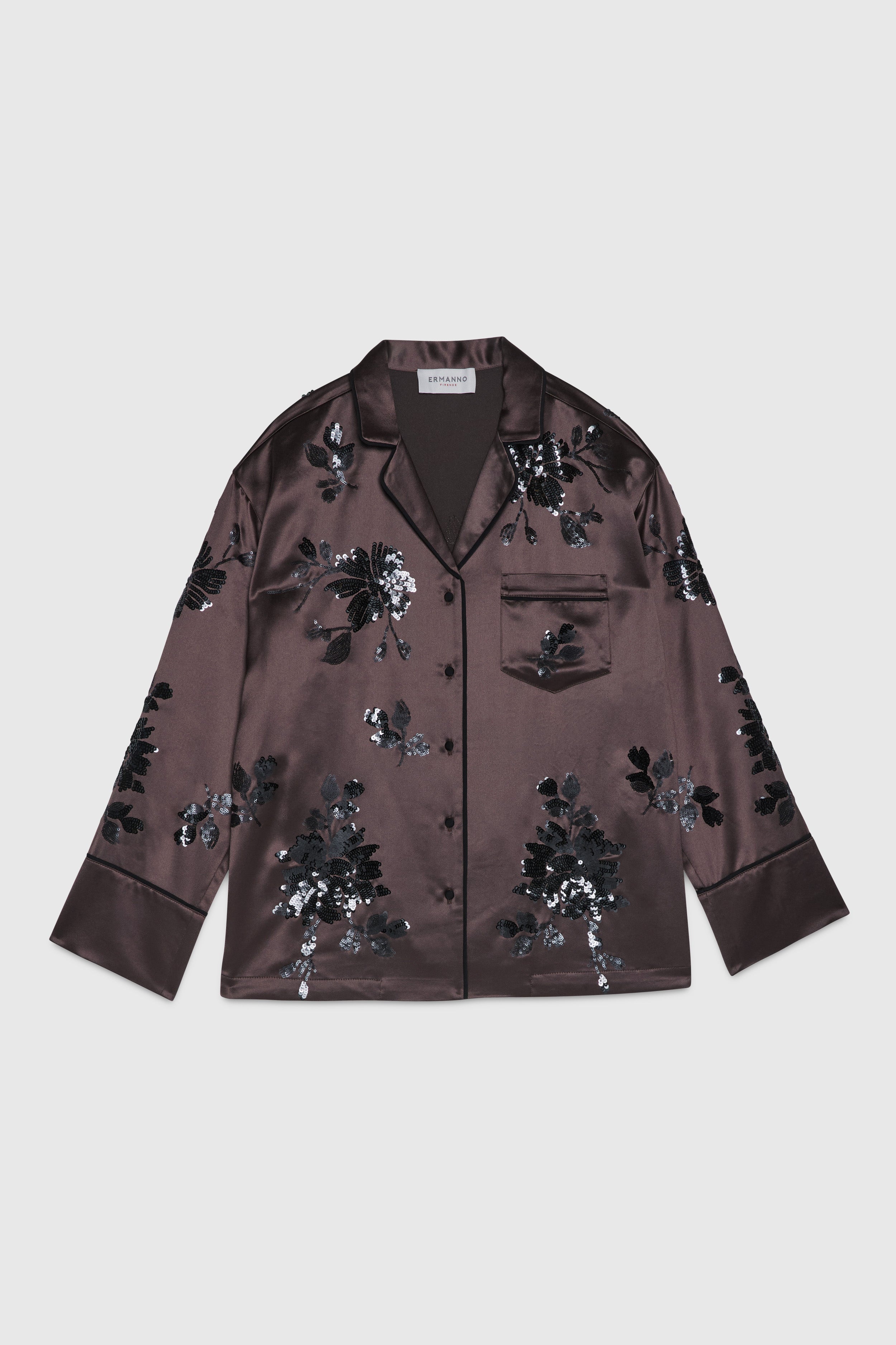 Image of CAMICIA A PIGIAMA IN RASO CON FIORI DI PAILLETTES