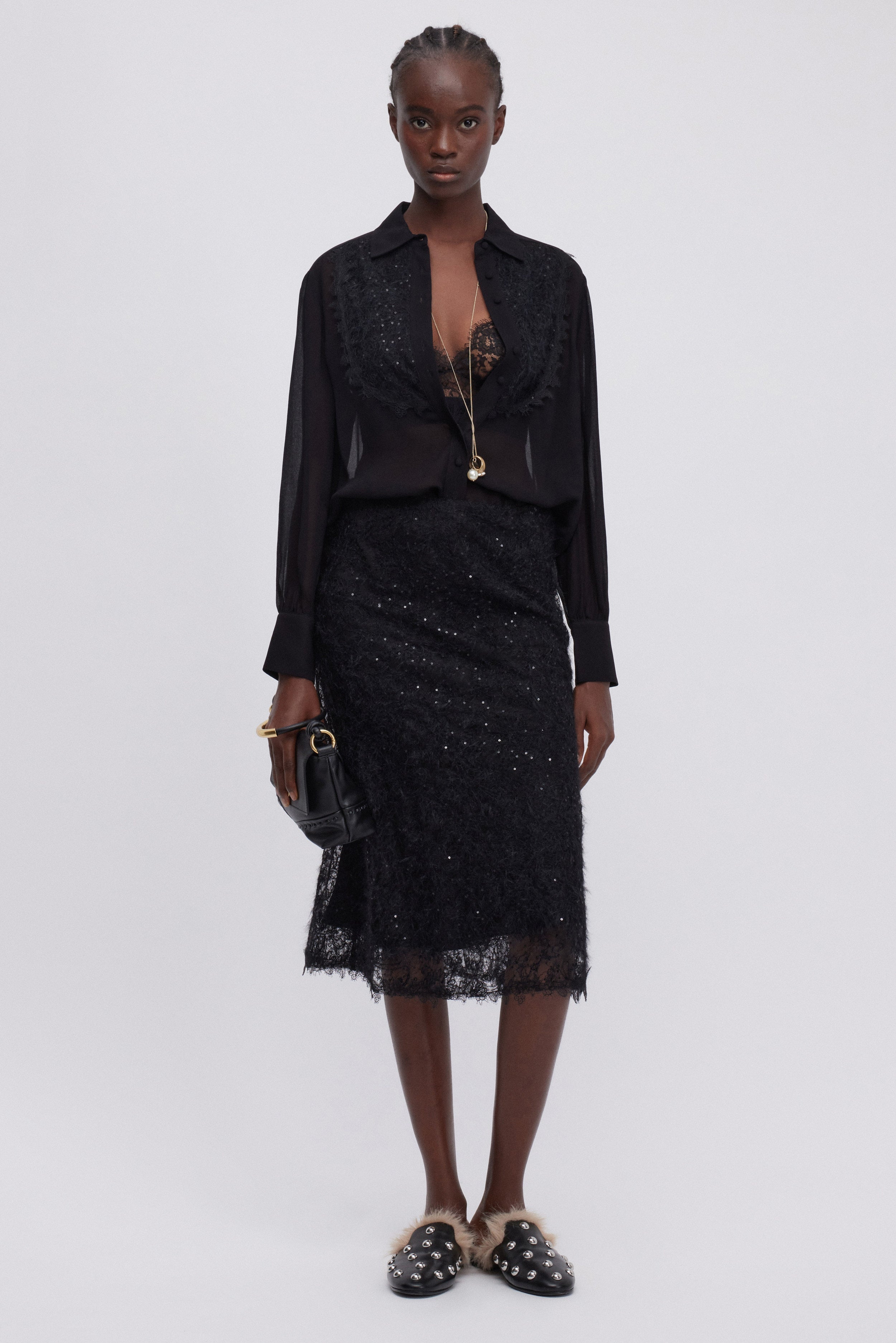 GEORGETTE FABRIC SHIRT WITH EMBROIDERY