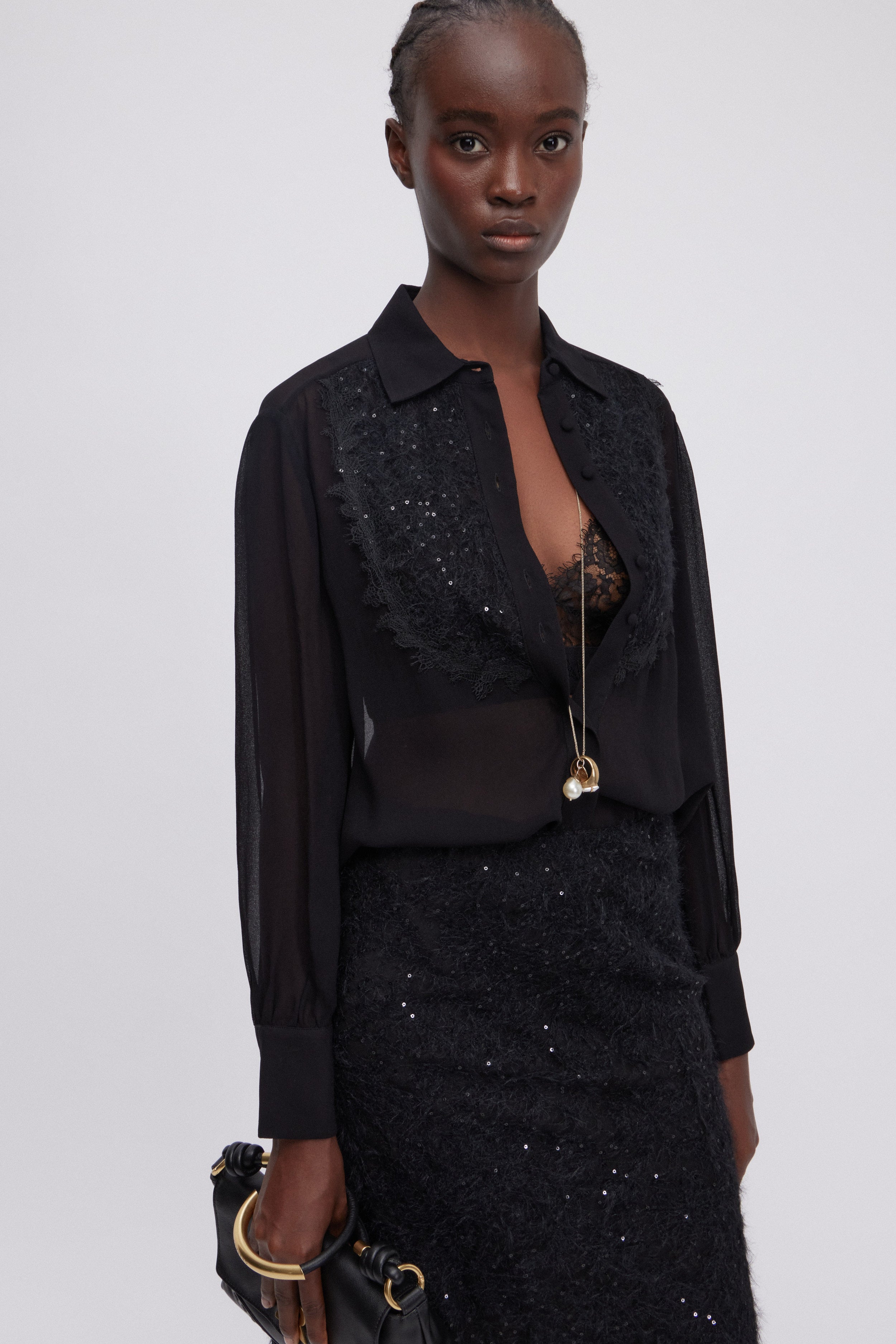 GEORGETTE FABRIC SHIRT WITH EMBROIDERY