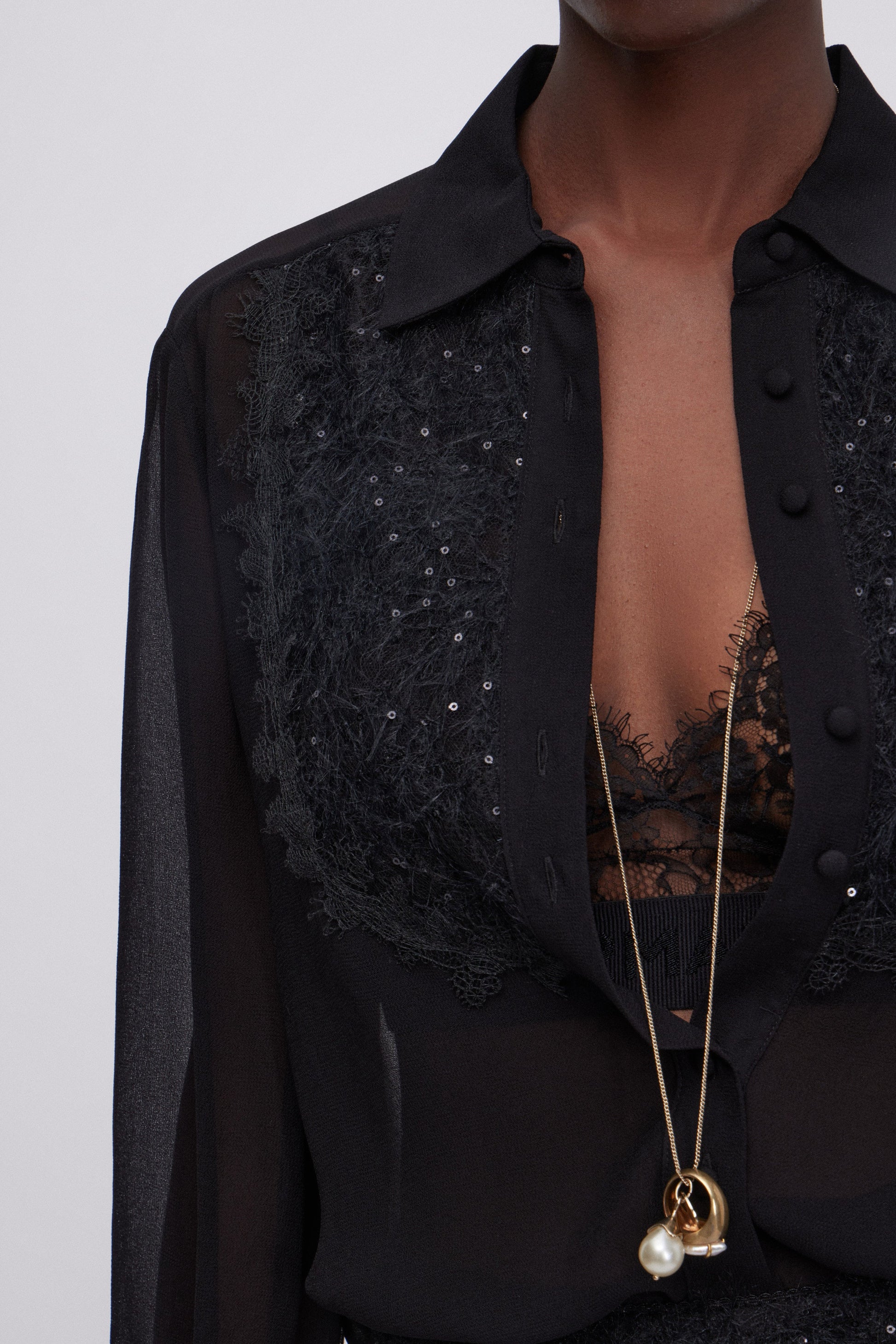 GEORGETTE FABRIC SHIRT WITH EMBROIDERY