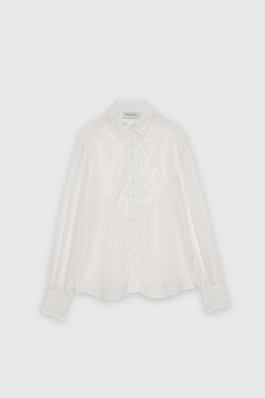 CAMICIA IN GEORGETTE CON PLASTRON RICAMATO
