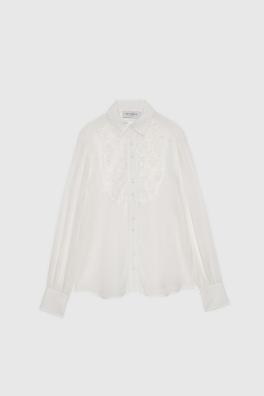 CAMICIA IN GEORGETTE CON PLASTRON RICAMATO