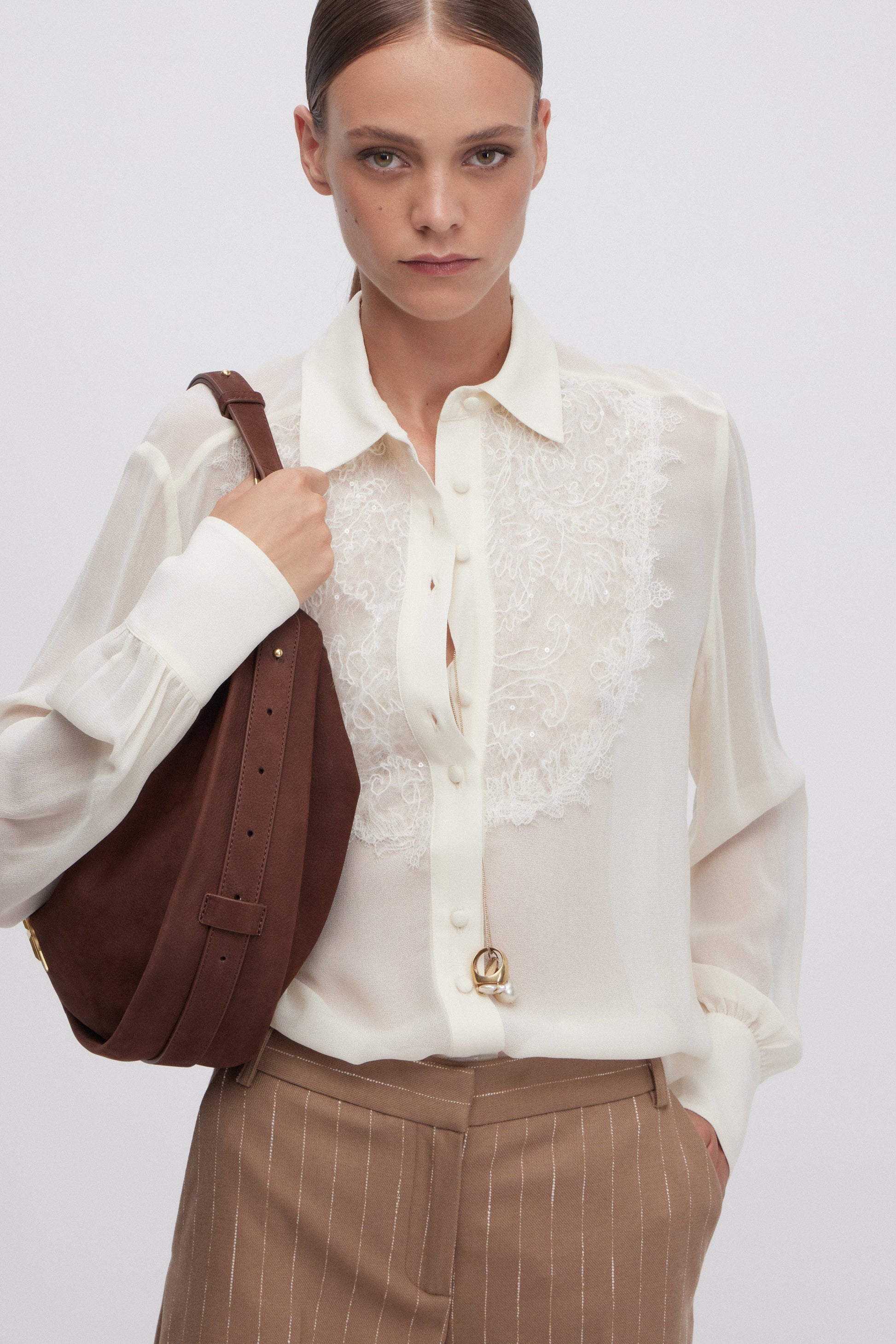 GEORGETTE FABRIC SHIRT WITH EMBROIDERY