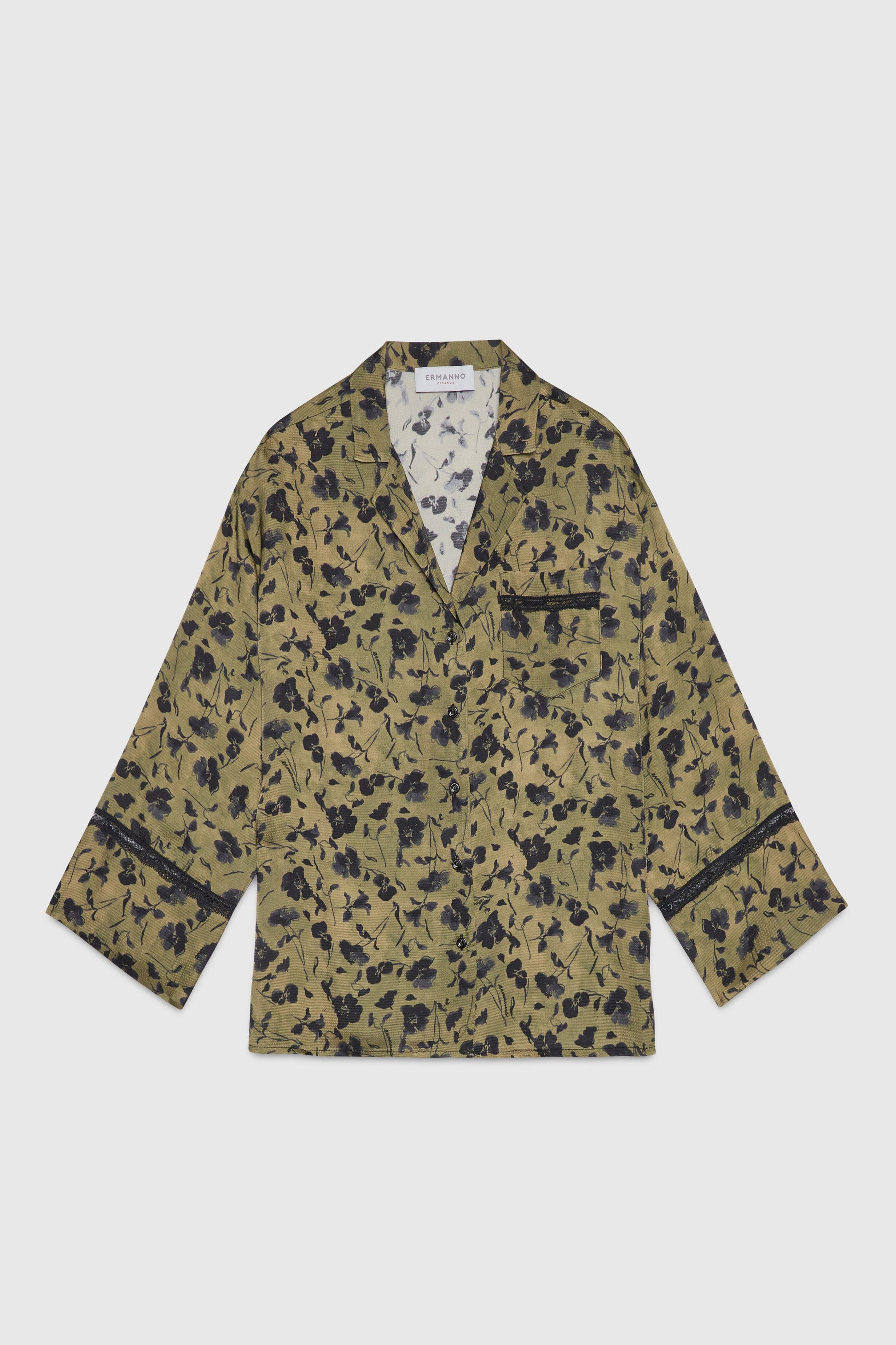 PAJAMAS SATIN SHIRT WITH BLACK PRINTED FLOWERS