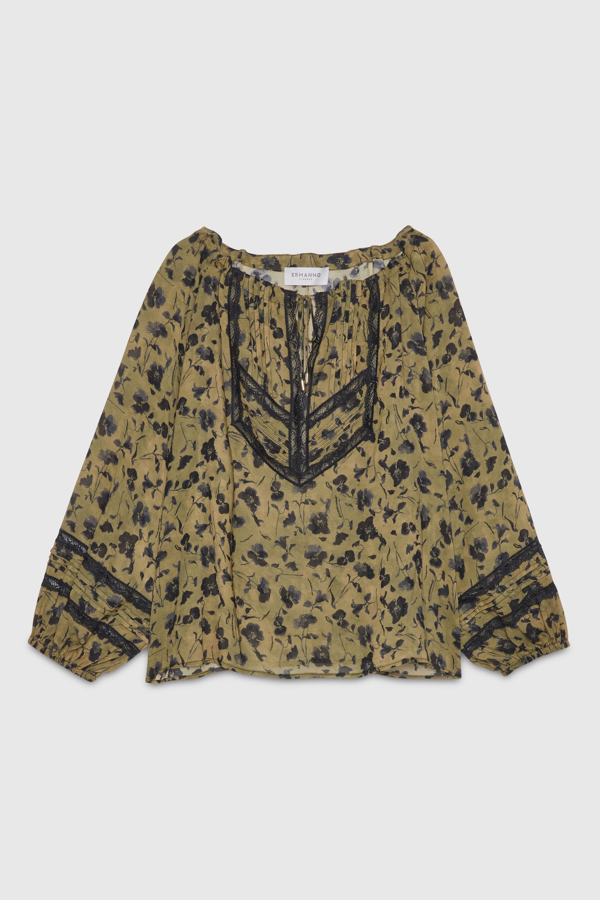 GEORGETTE FABRIC SHIRT WITH BLACK PRINTED FLOWERS