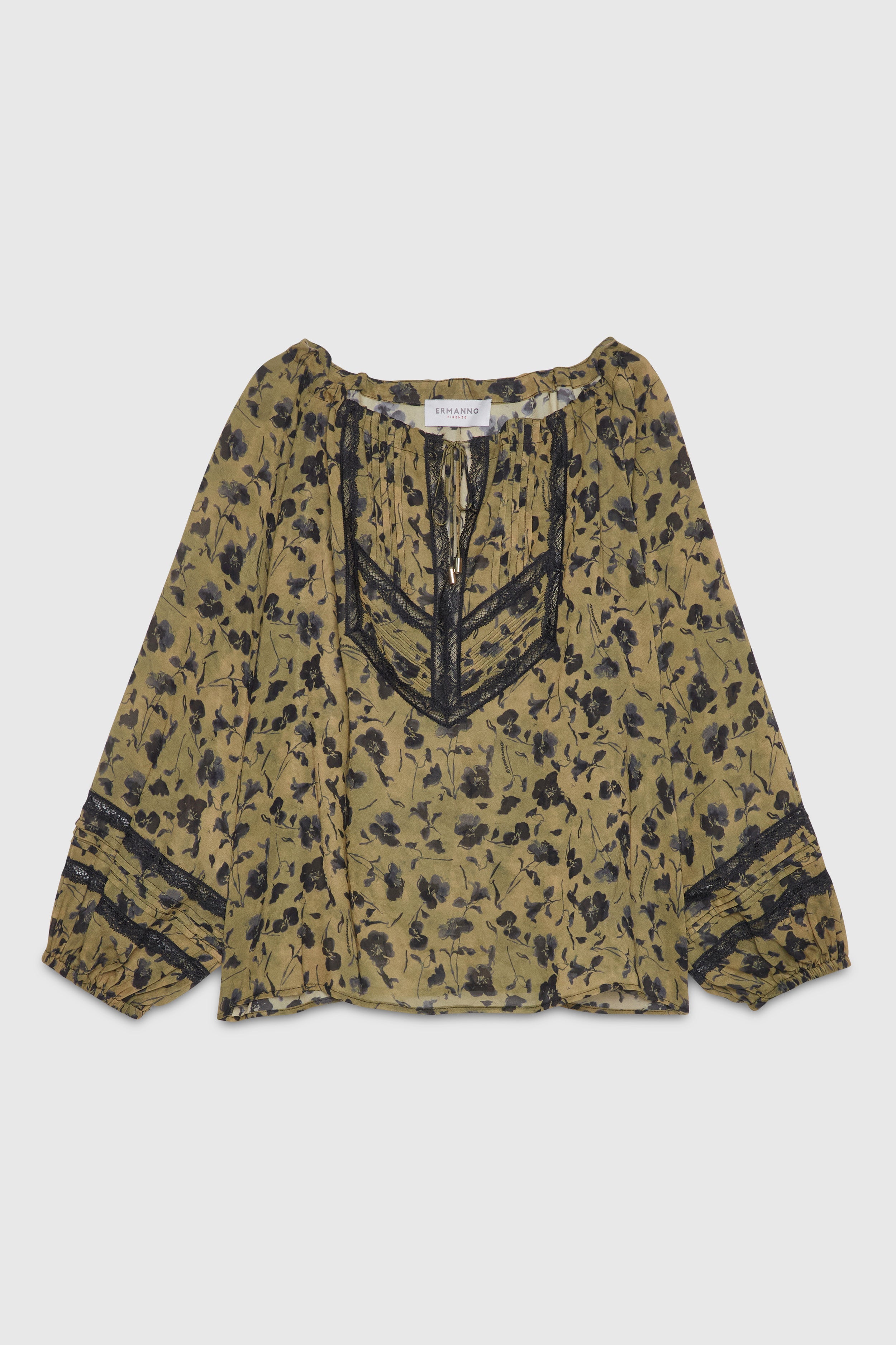 GEORGETTE FABRIC SHIRT WITH BLACK PRINTED FLOWERS