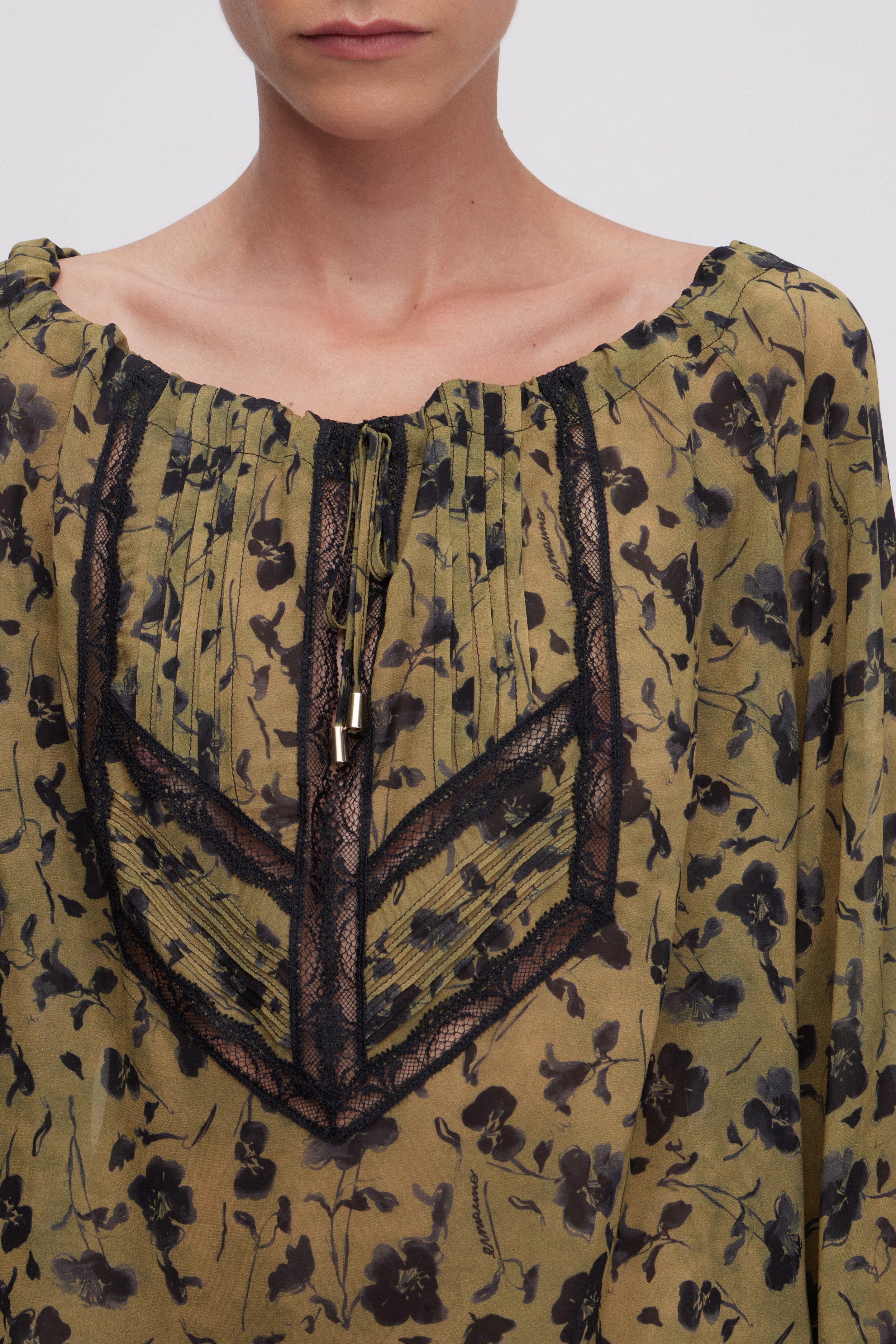 GEORGETTE FABRIC SHIRT WITH BLACK PRINTED FLOWERS