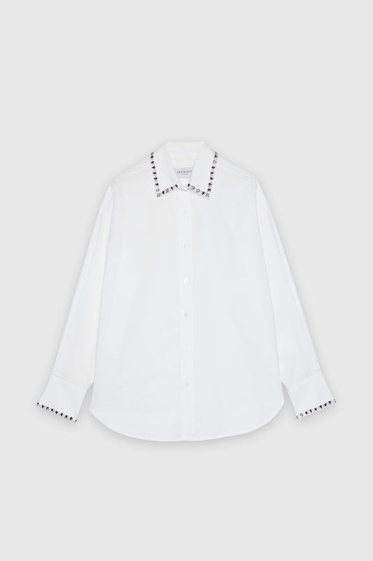 CAMICIA IN POPELINE CON CRISTALLI RICAMATI