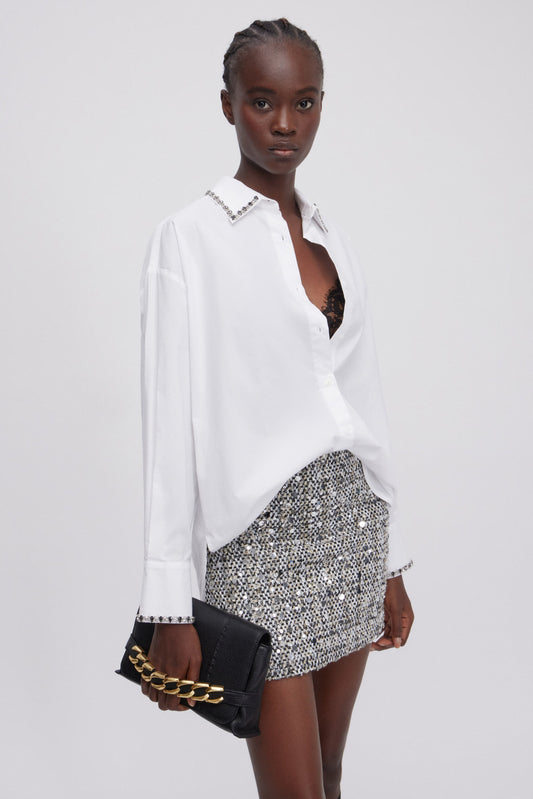 CAMICIA IN POPELINE CON CRISTALLI RICAMATI