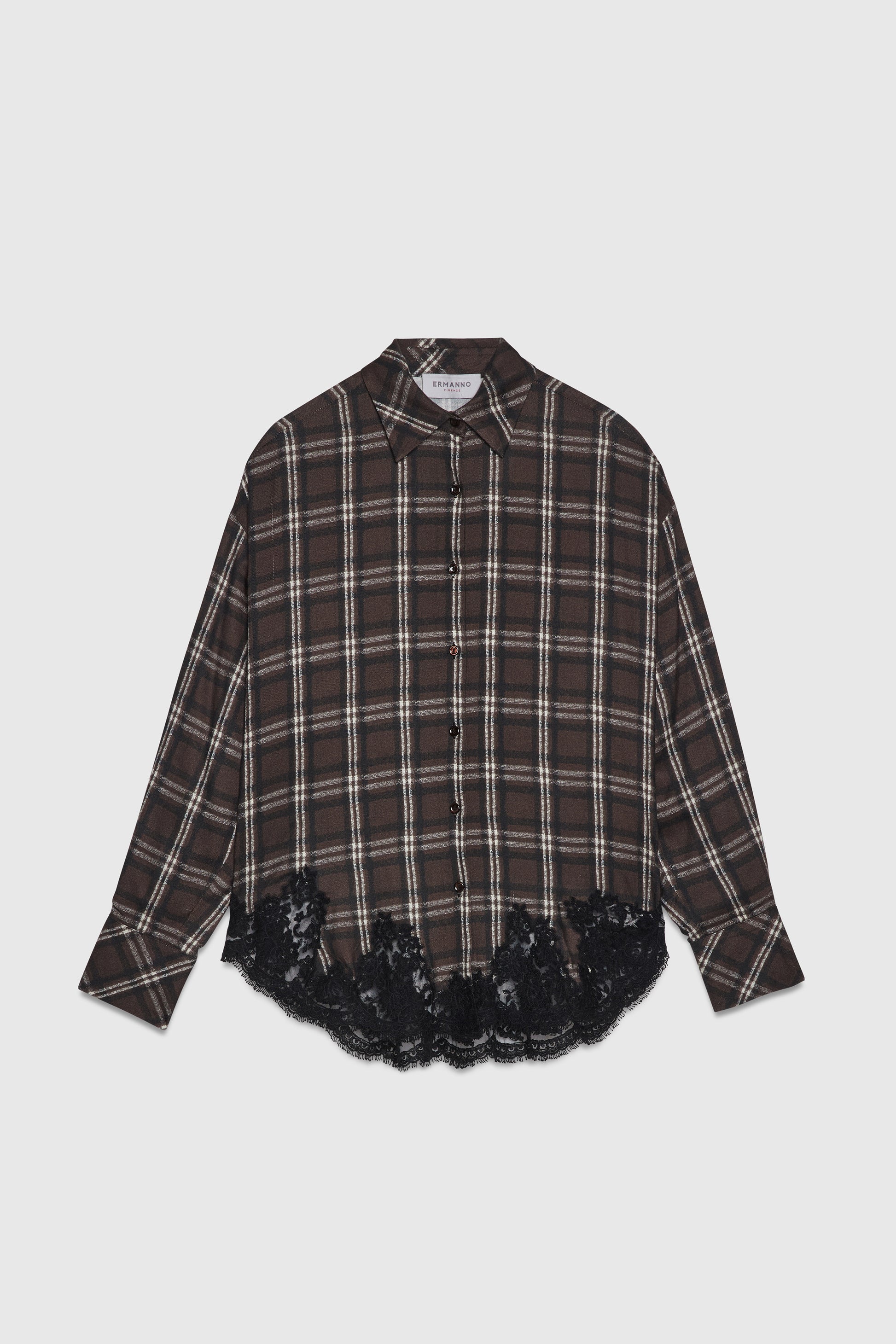 CHECK SHIRT WITH EMBORIDERED LACE APPLICATION