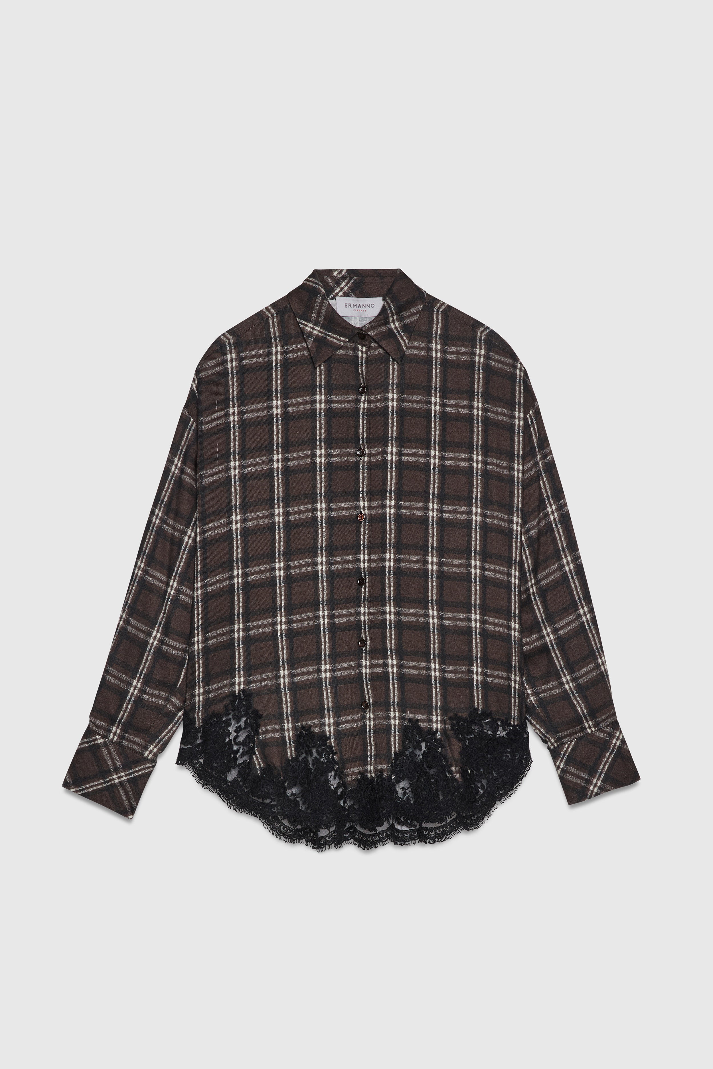CHECK SHIRT WITH EMBORIDERED LACE APPLICATION