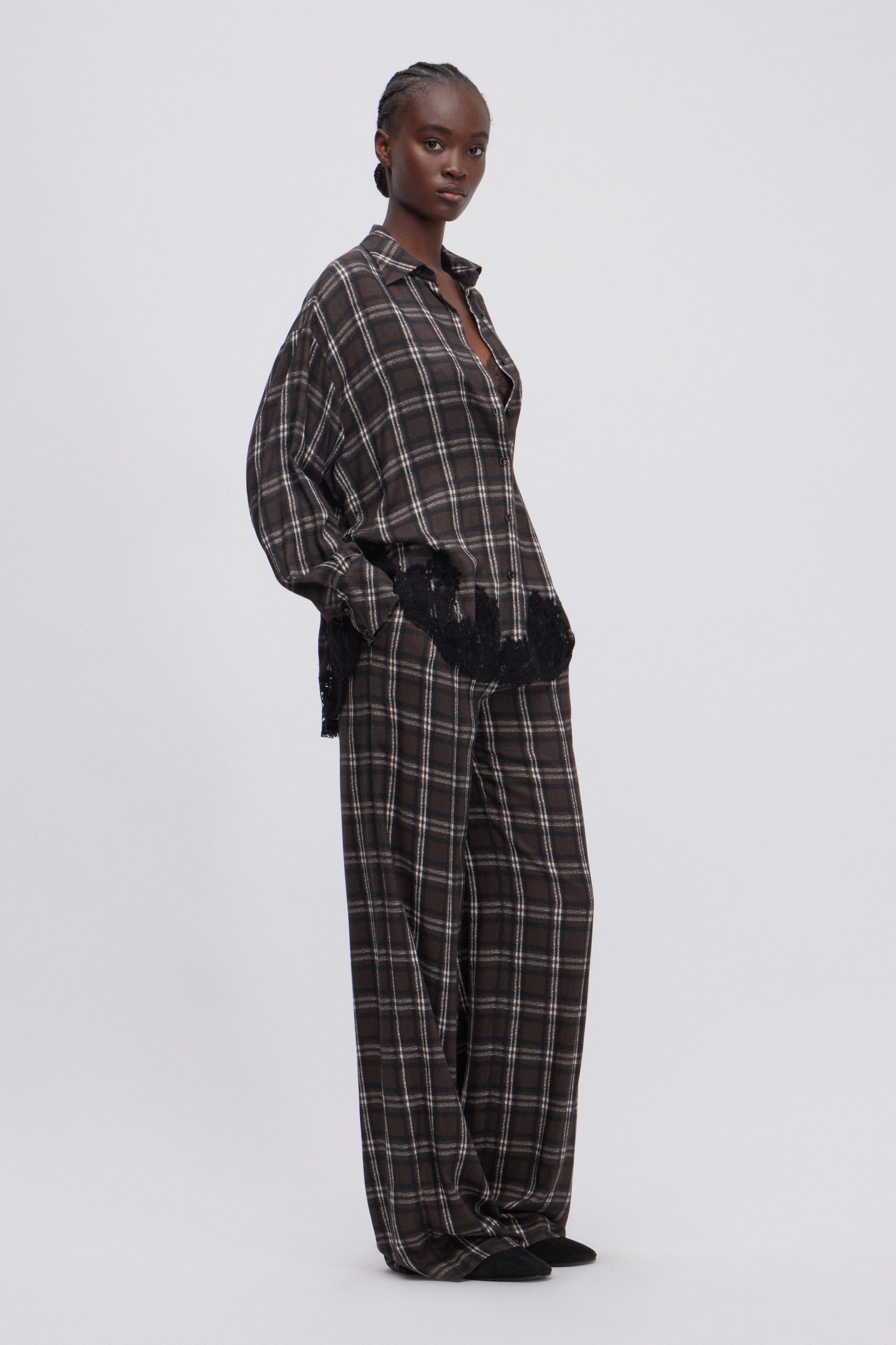 Image of CAMICIA CHECK CON FONDO DI PIZZO RICAMATO