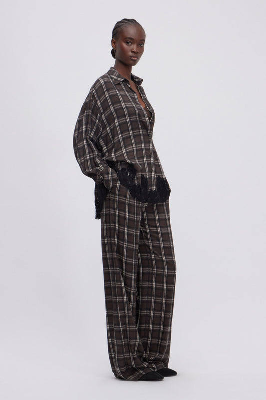 CAMICIA CHECK CON FONDO DI PIZZO RICAMATO