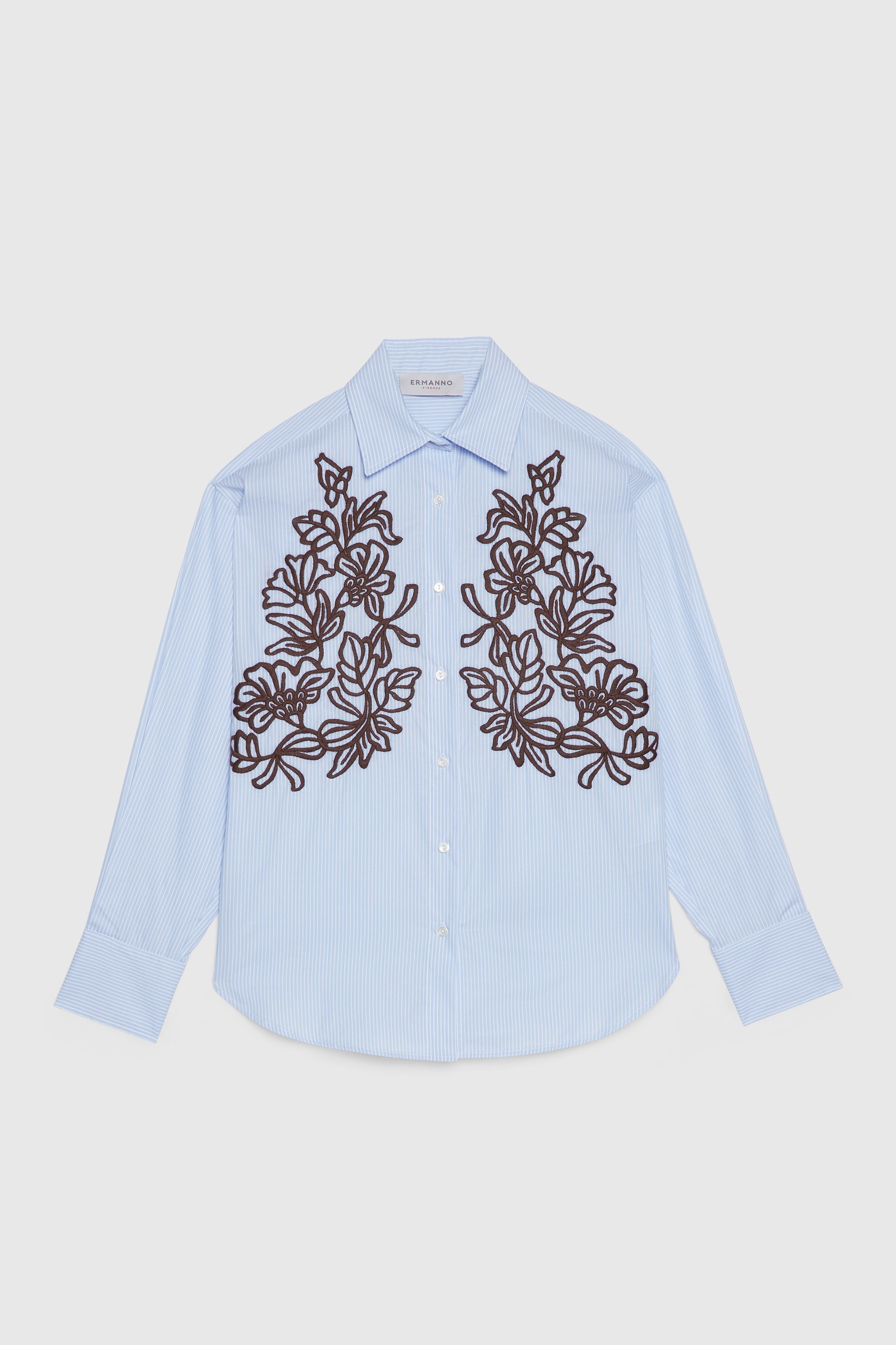 STRIPED POPLIN SHIRT WITH EMBROIDERY