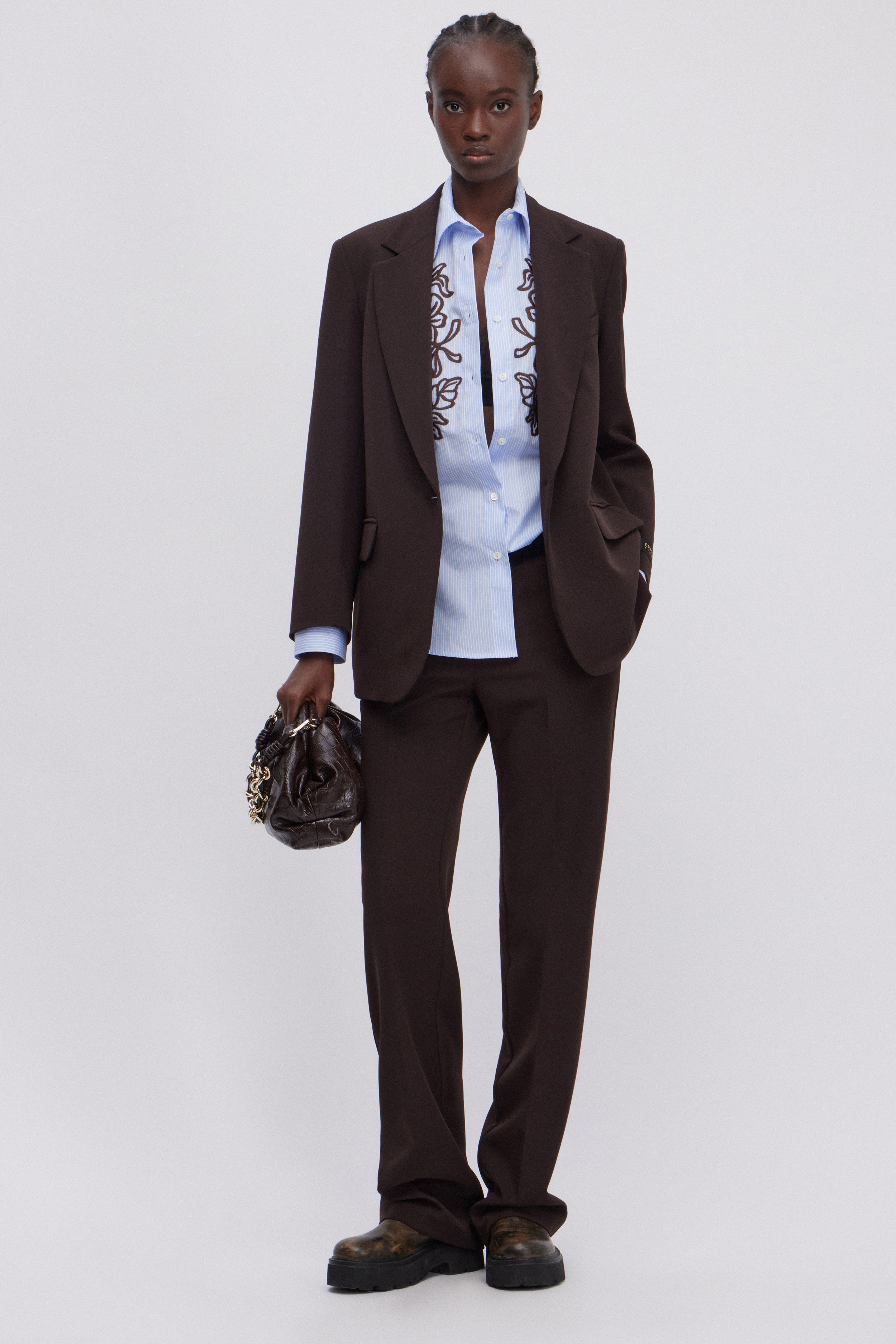 STRIPED POPLIN SHIRT WITH EMBROIDERY