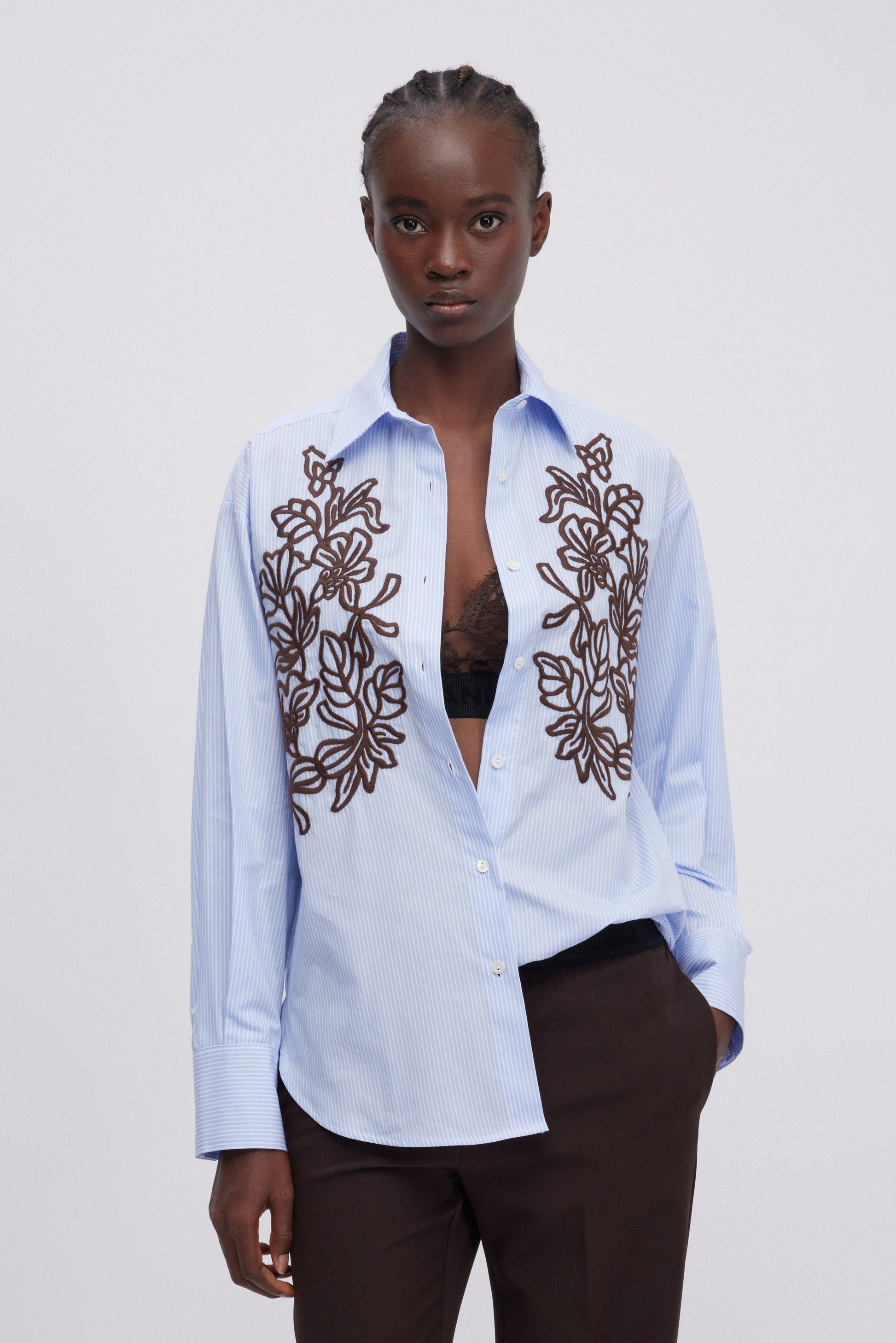 STRIPED POPLIN SHIRT WITH EMBROIDERY