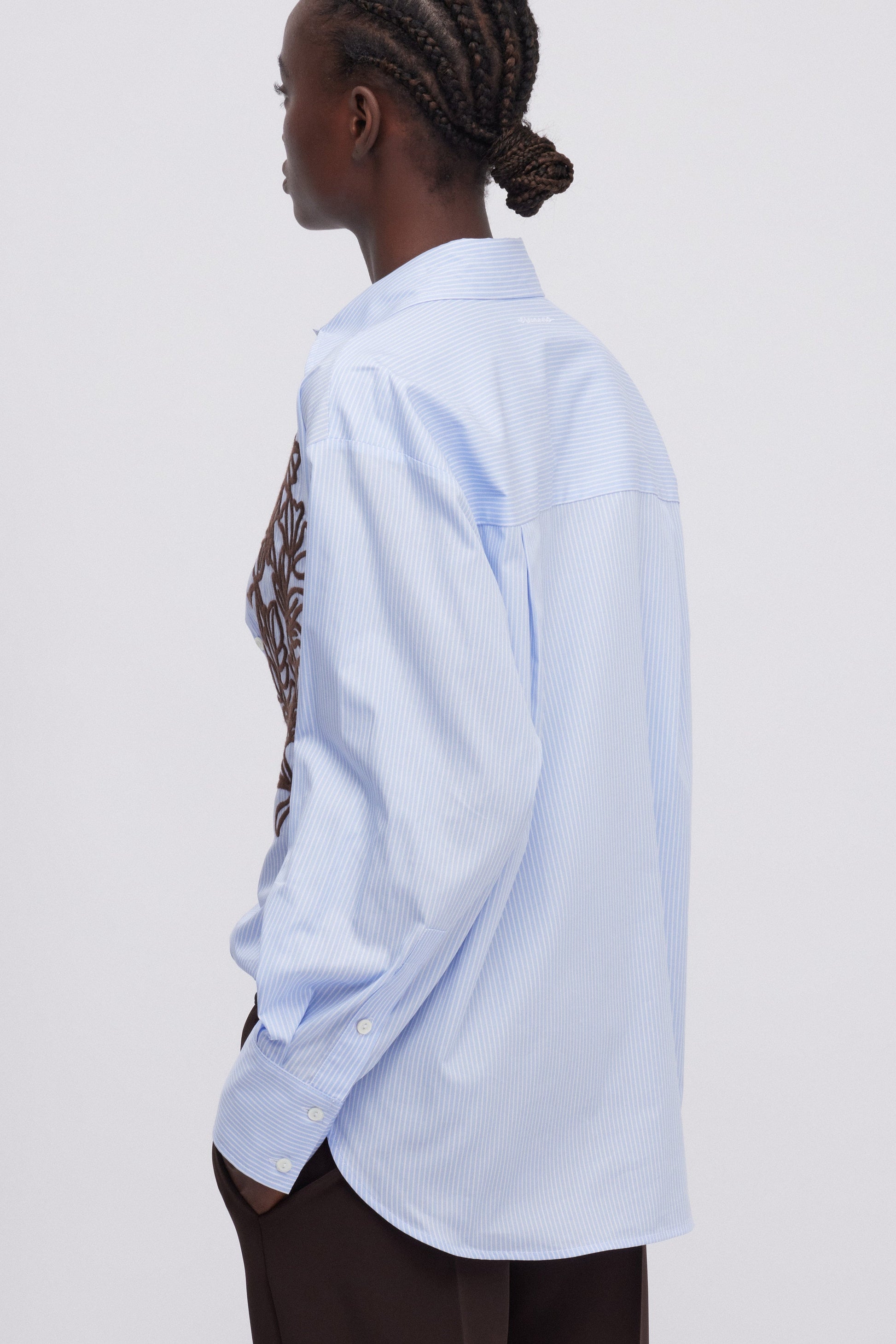 STRIPED POPLIN SHIRT WITH EMBROIDERY