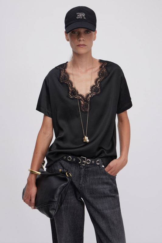 SATIN BLOUSE WITH LACE