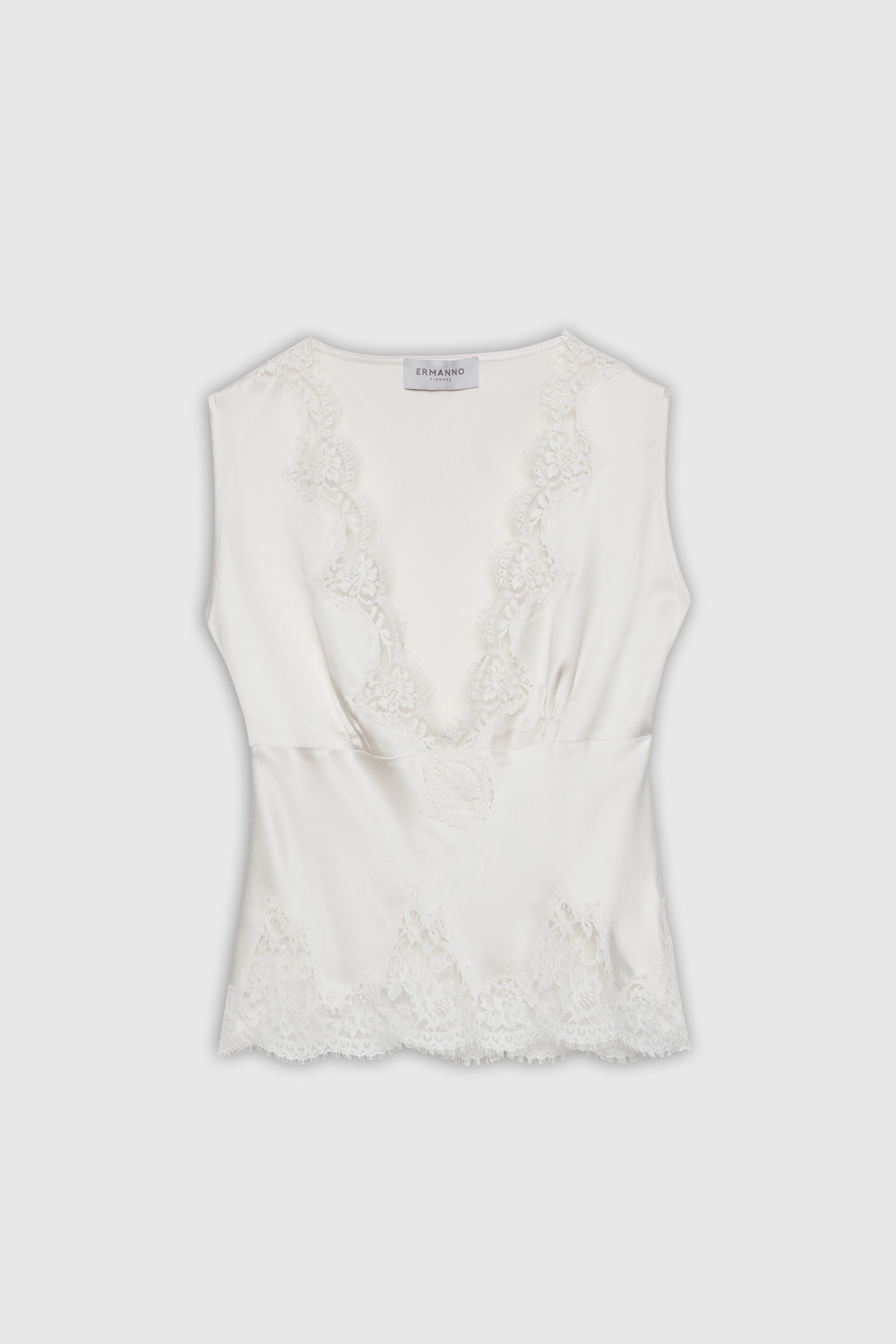 SATIN TOP WITH EMBROIDERED LACE