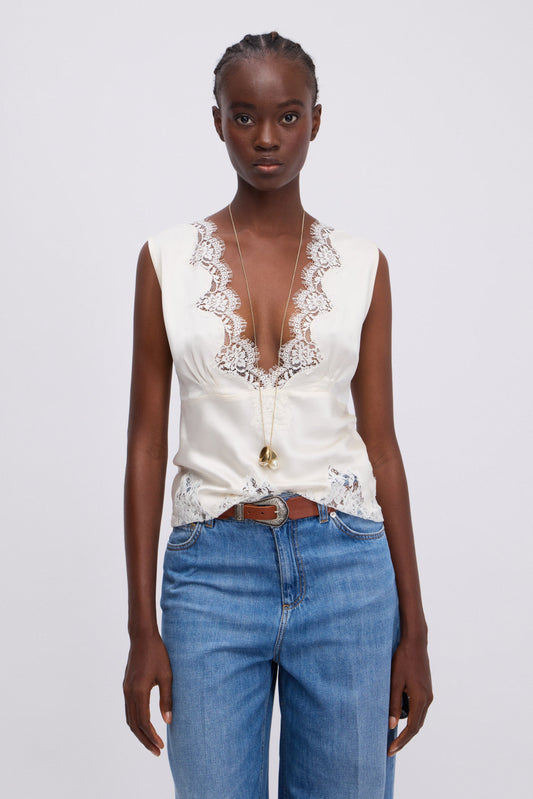 TOP IN RASO CON PIZZO RICAMATO