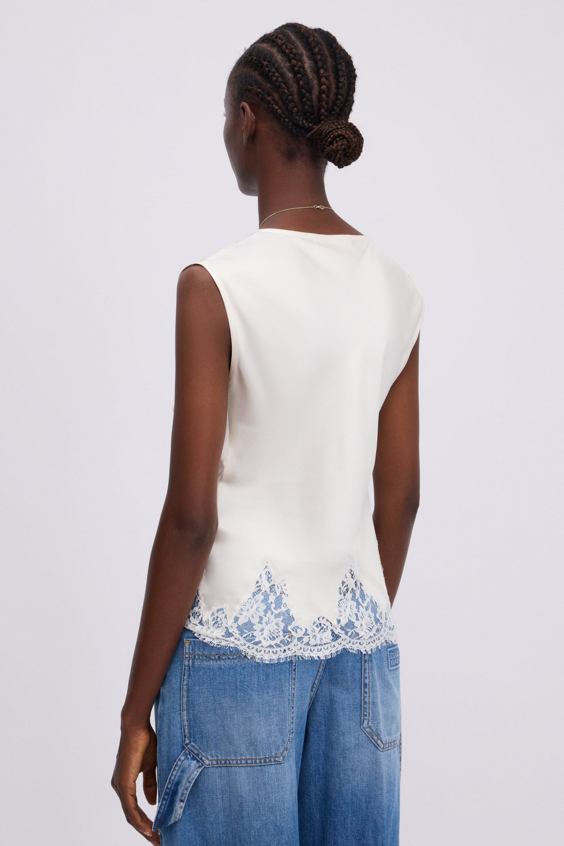 SATIN TOP WITH EMBROIDERED LACE