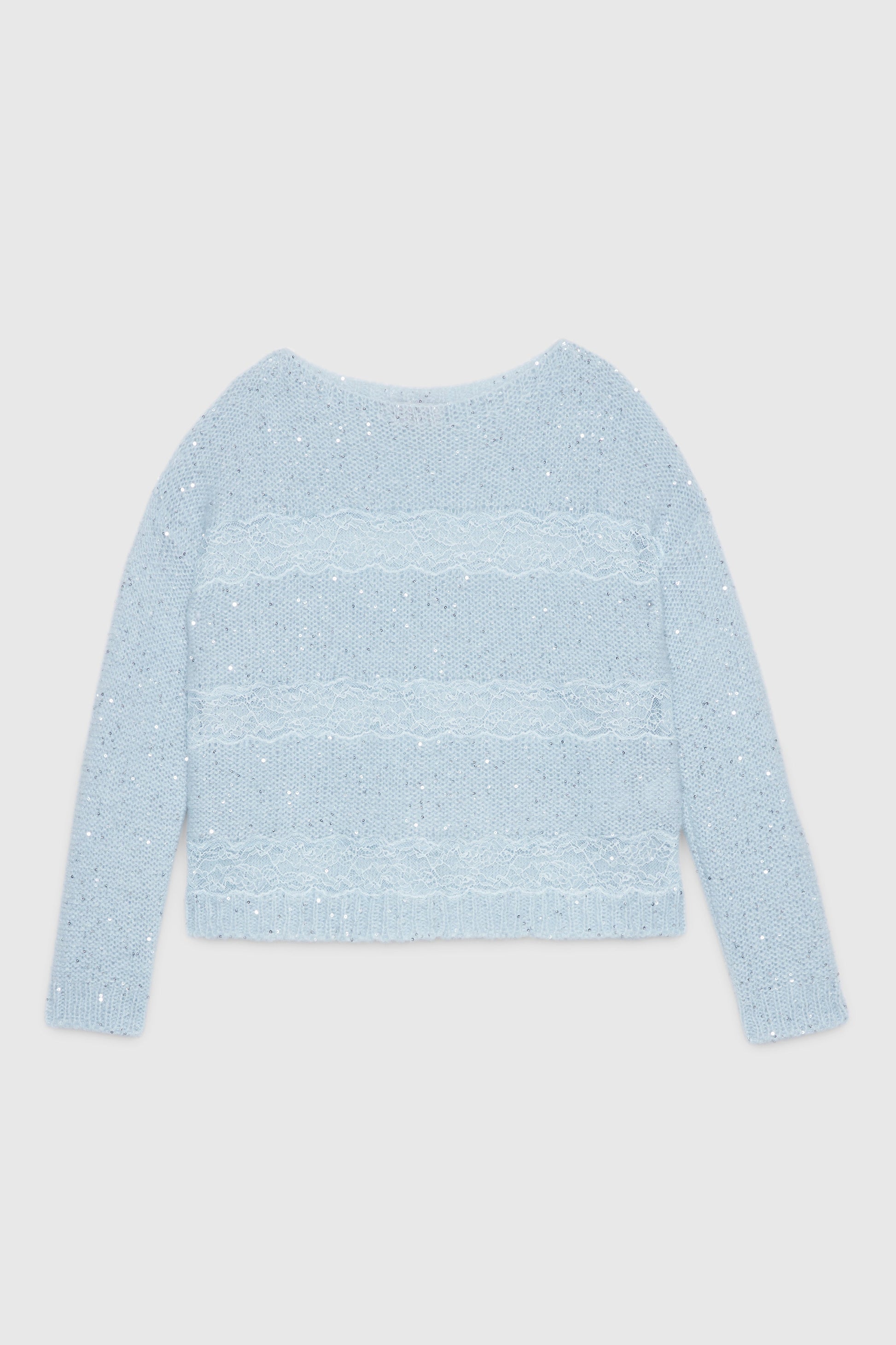 SWEATER WITH SEQUINS AND LACE INSERTS