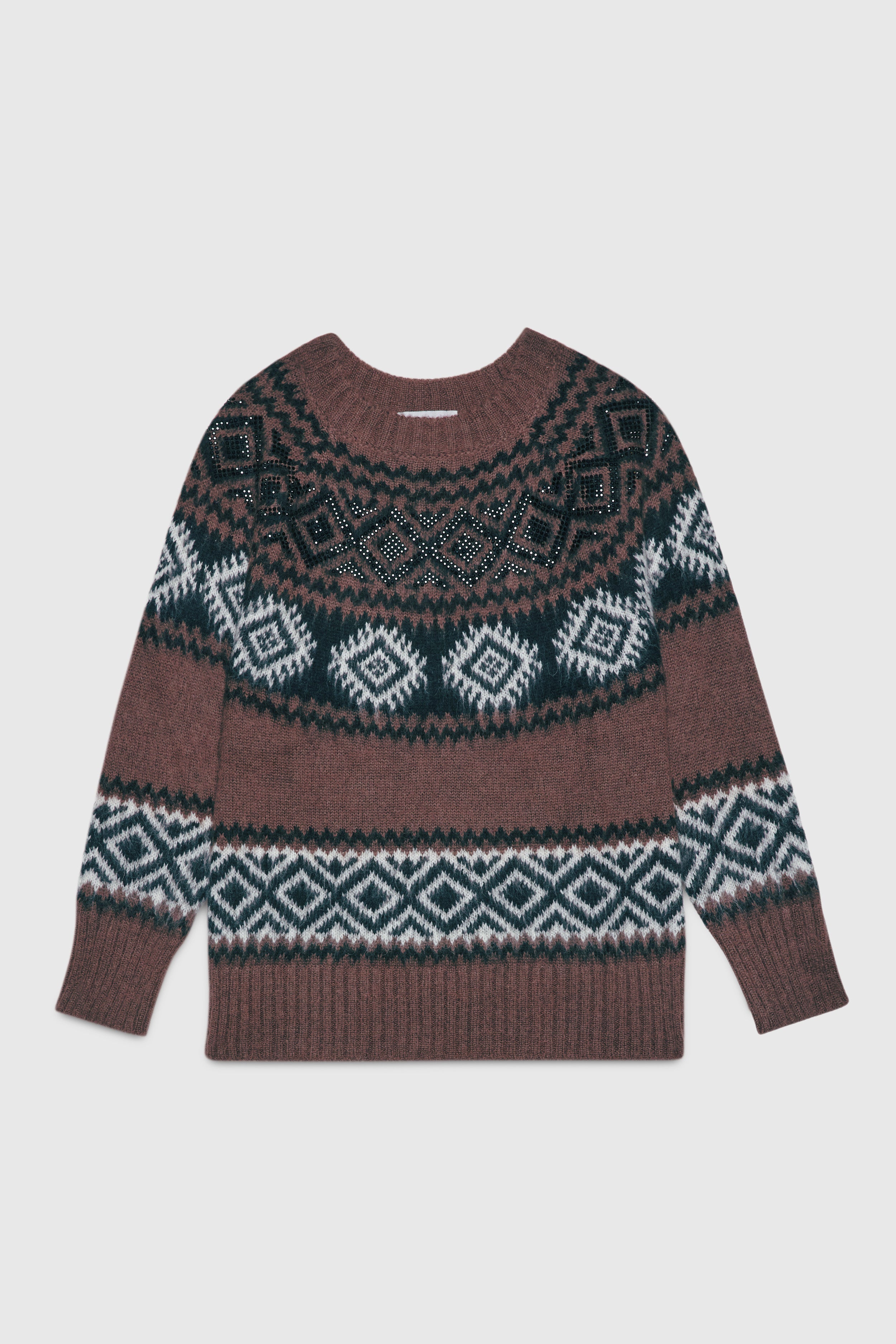 MAGLIA JACQUARD CON MOTIVO A ROMBI E CRISTALLI