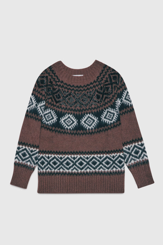 MAGLIA JACQUARD CON MOTIVO A ROMBI E CRISTALLI