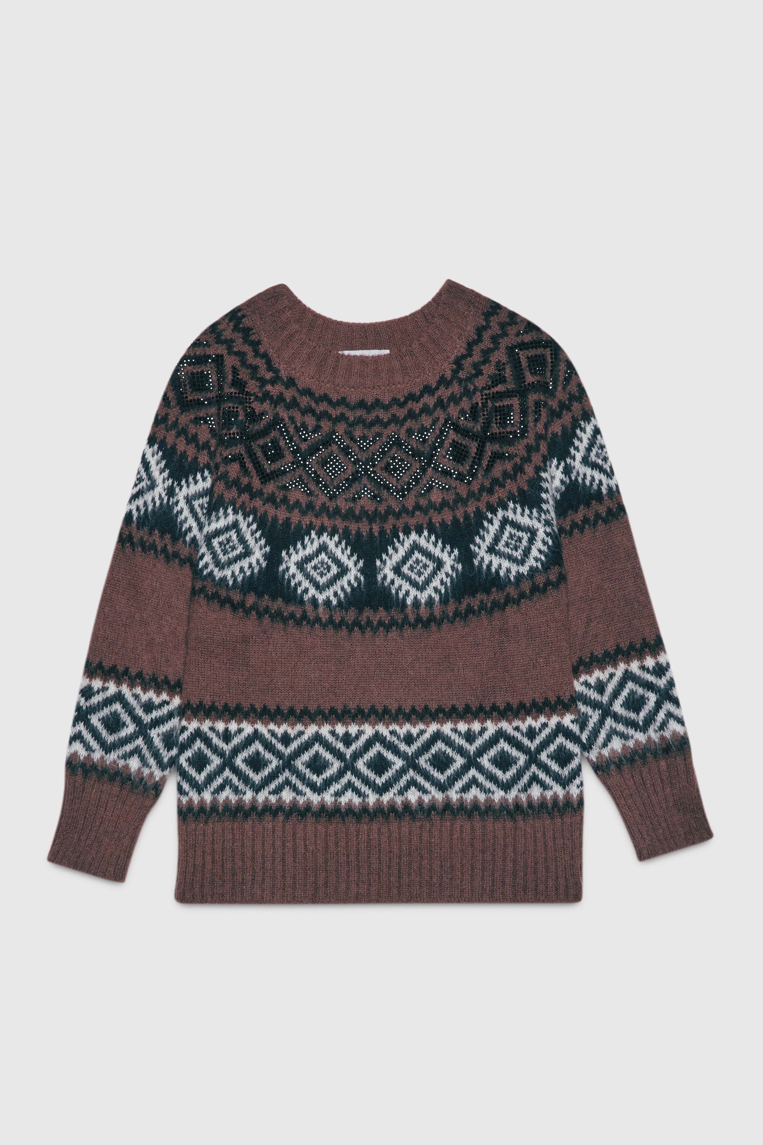 MAGLIA JACQUARD CON MOTIVO A ROMBI E CRISTALLI