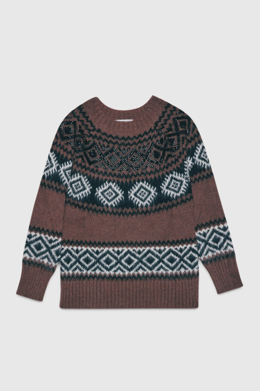 MAGLIA JACQUARD CON MOTIVO A ROMBI E CRISTALLI