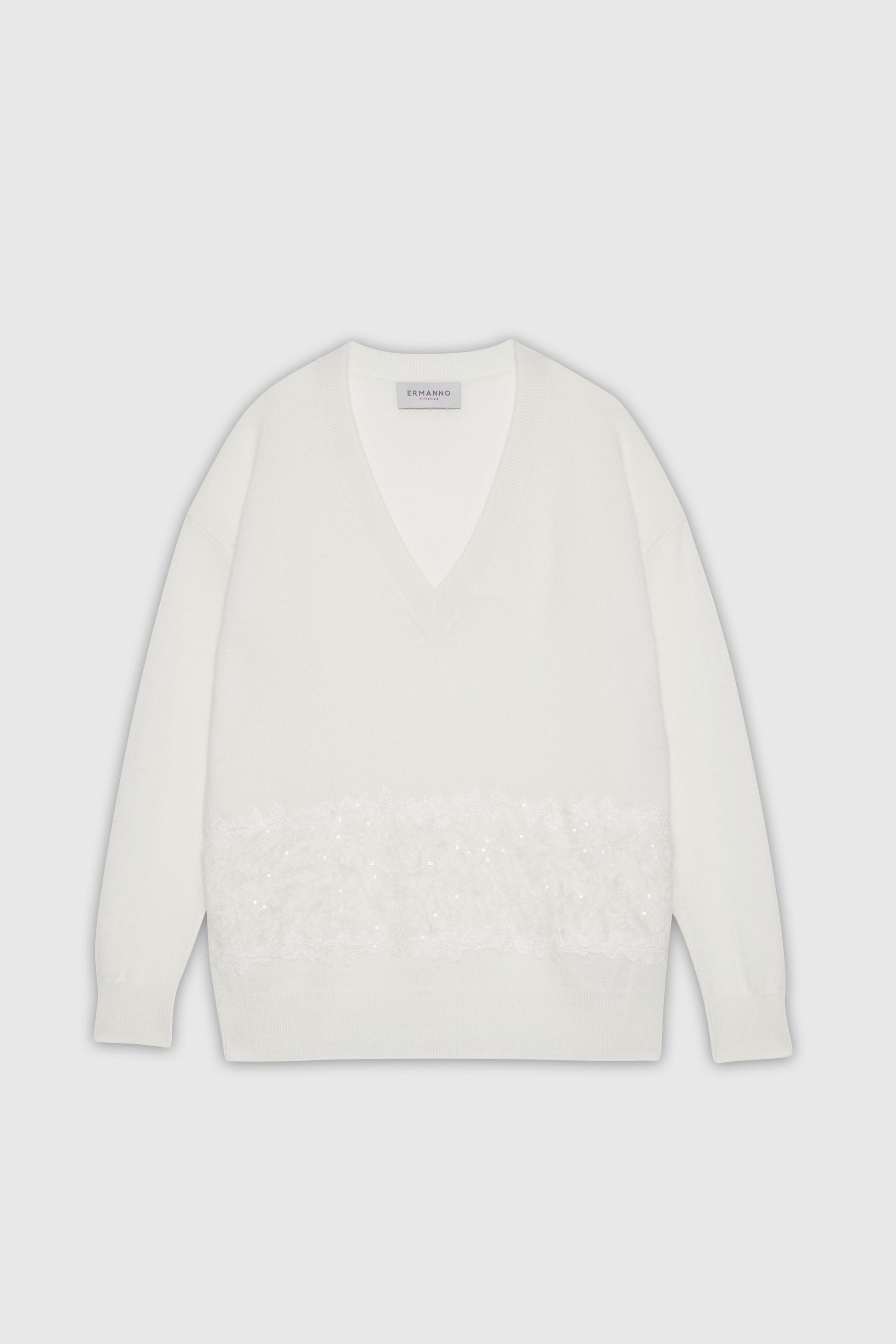 MAGLIA IN LANA E CACHEMIRE CON INSERTO DI PIZZO